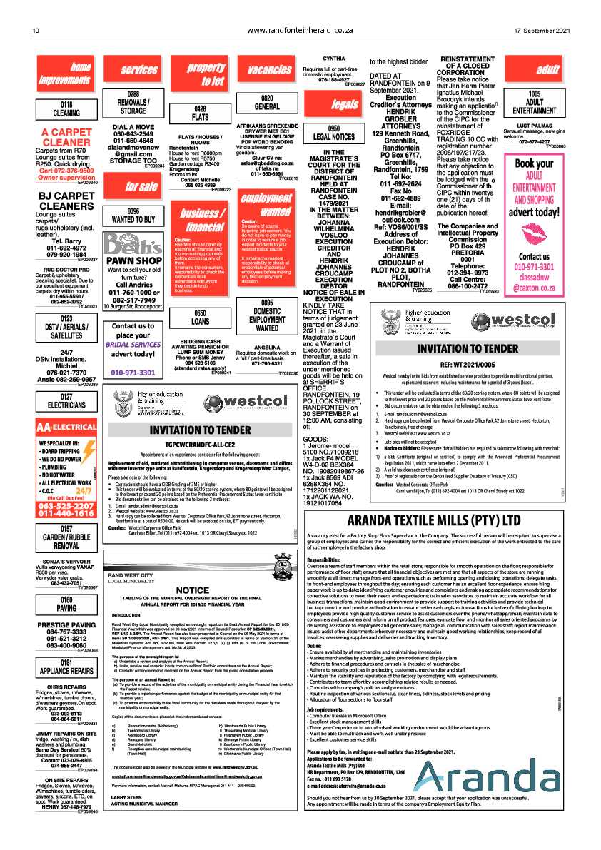 Randfontein Herald 17 September 2021 page 10