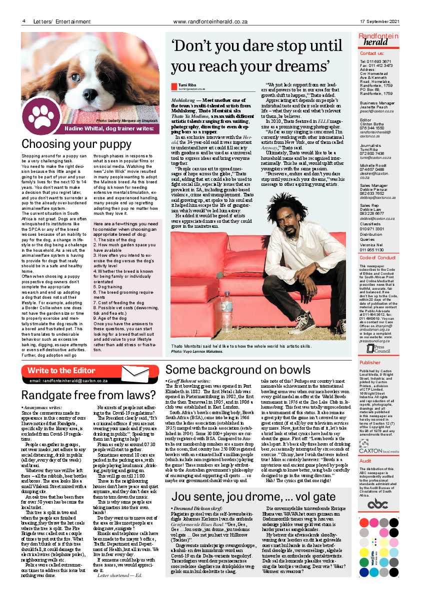 Randfontein Herald 17 September 2021 page 4