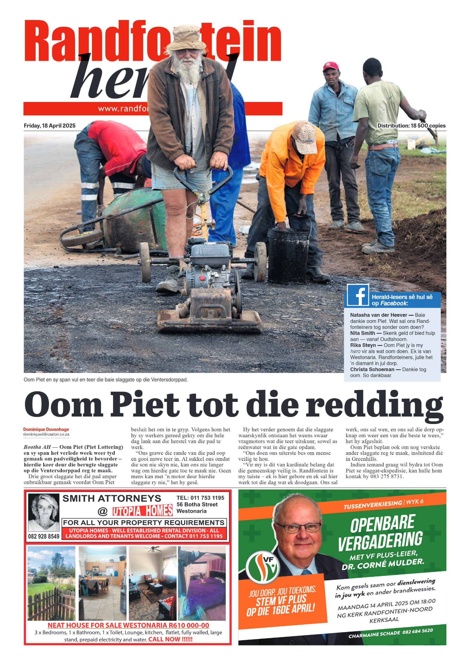 Randfontein Herald 18 April 2025 page 1