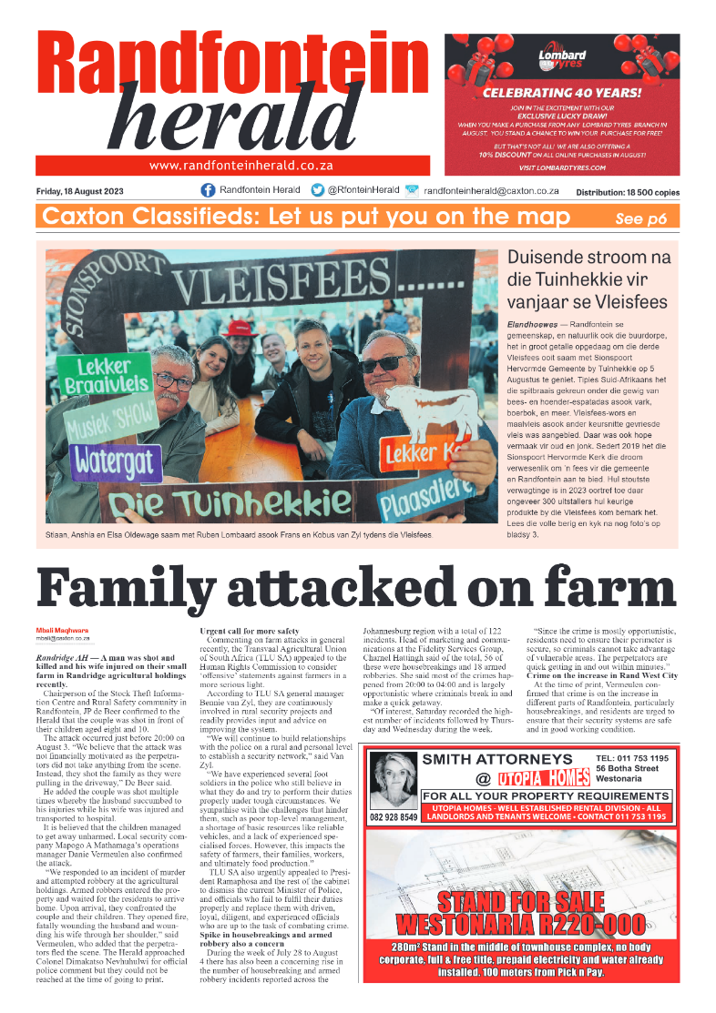 Randfontein Herald 18 August 2023 page 1