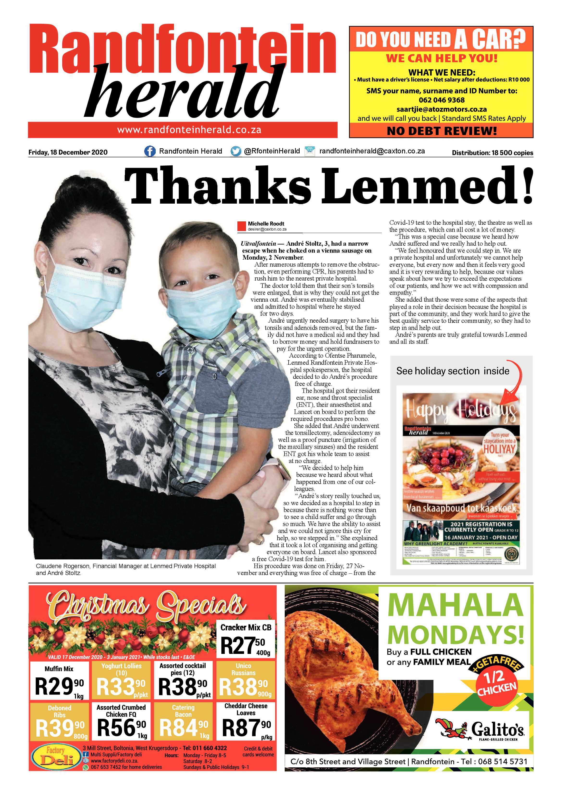 Randfontein Herald 18 December 2020 page 1