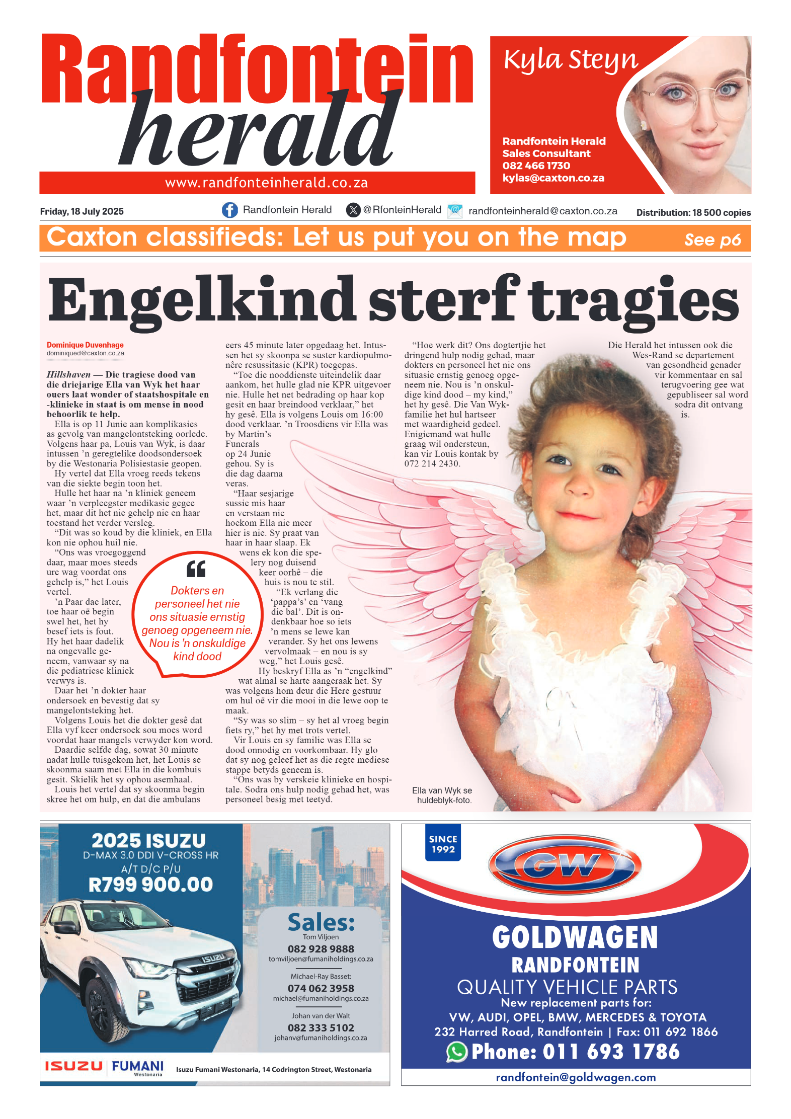 Randfontein Herald 18 July 2025 page 1