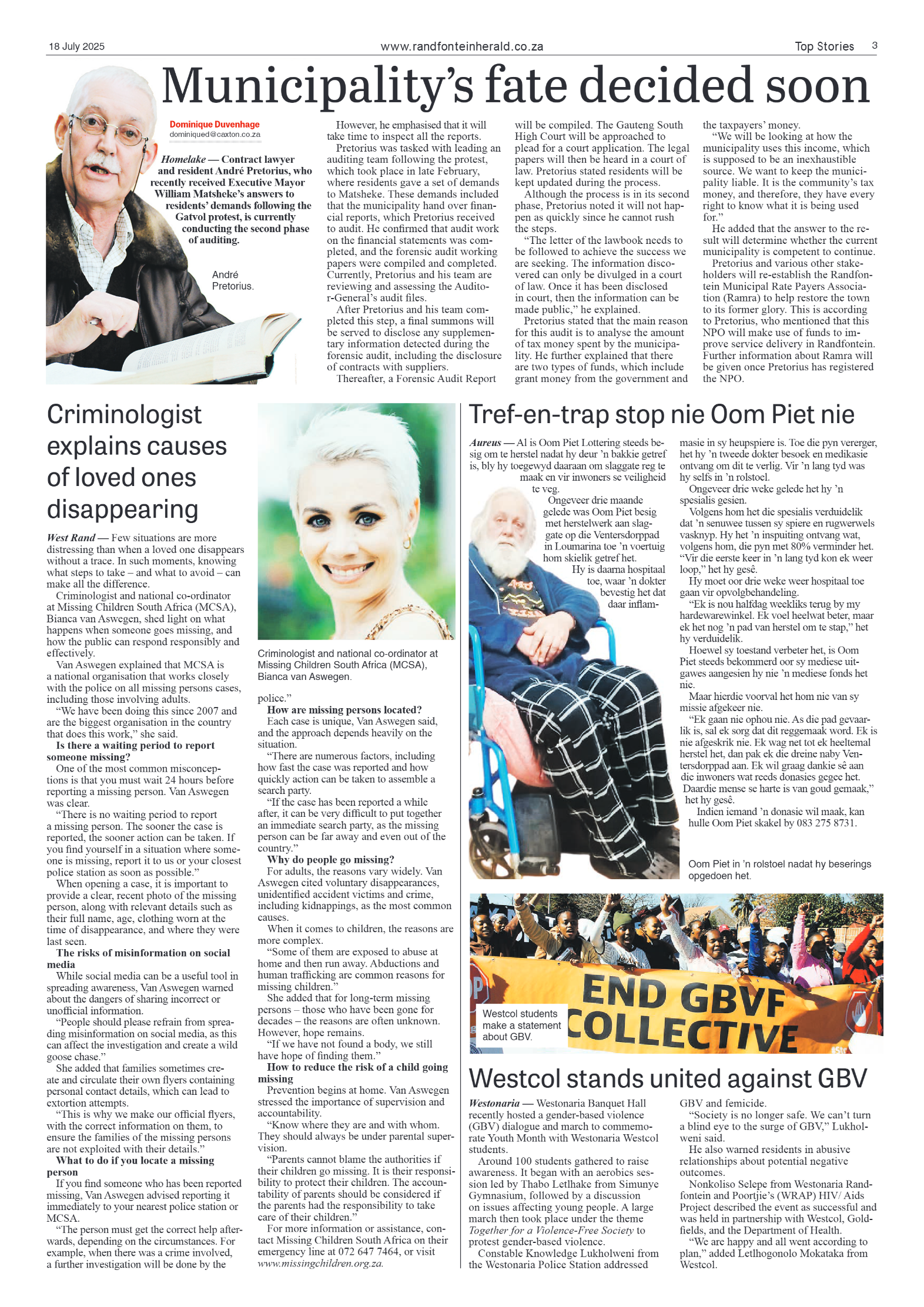 Randfontein Herald 18 July 2025 page 3
