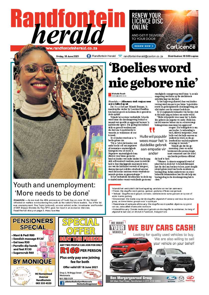 Randfontein Herald 18 June 2021 page 1