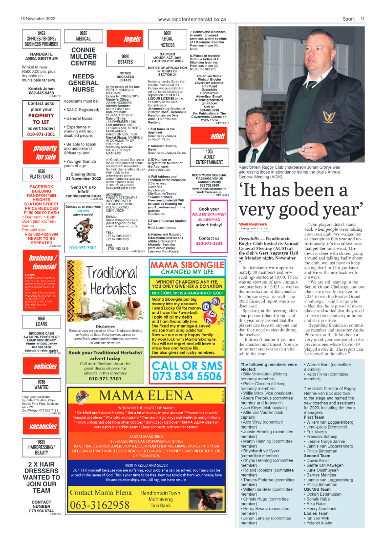 Randfontein Herald 18 November 2022 page 11