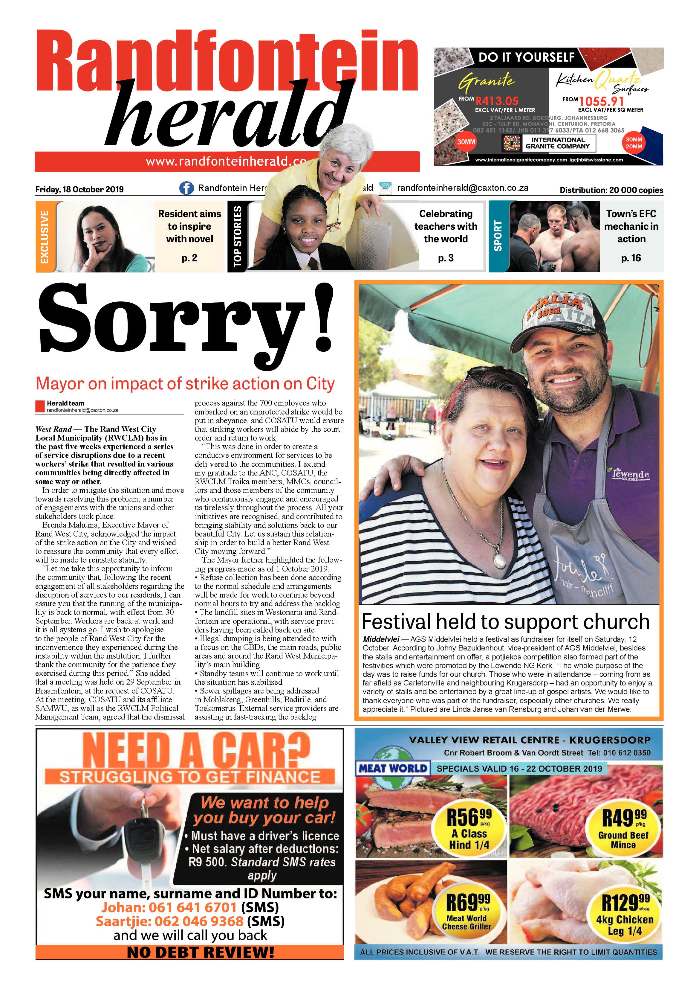 Randfontein Herald 18 October 2019 page 1