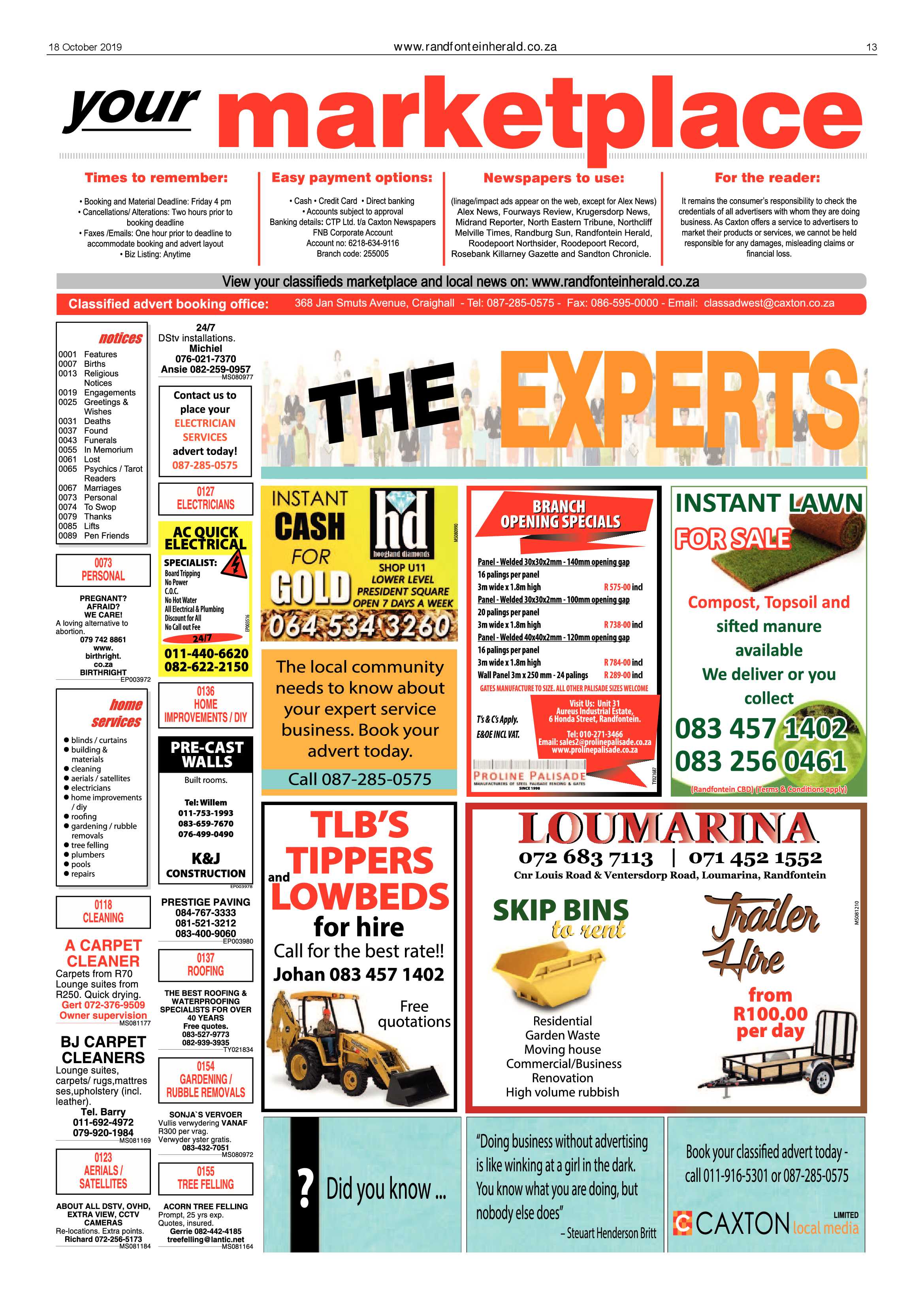 Randfontein Herald 18 October 2019 page 13