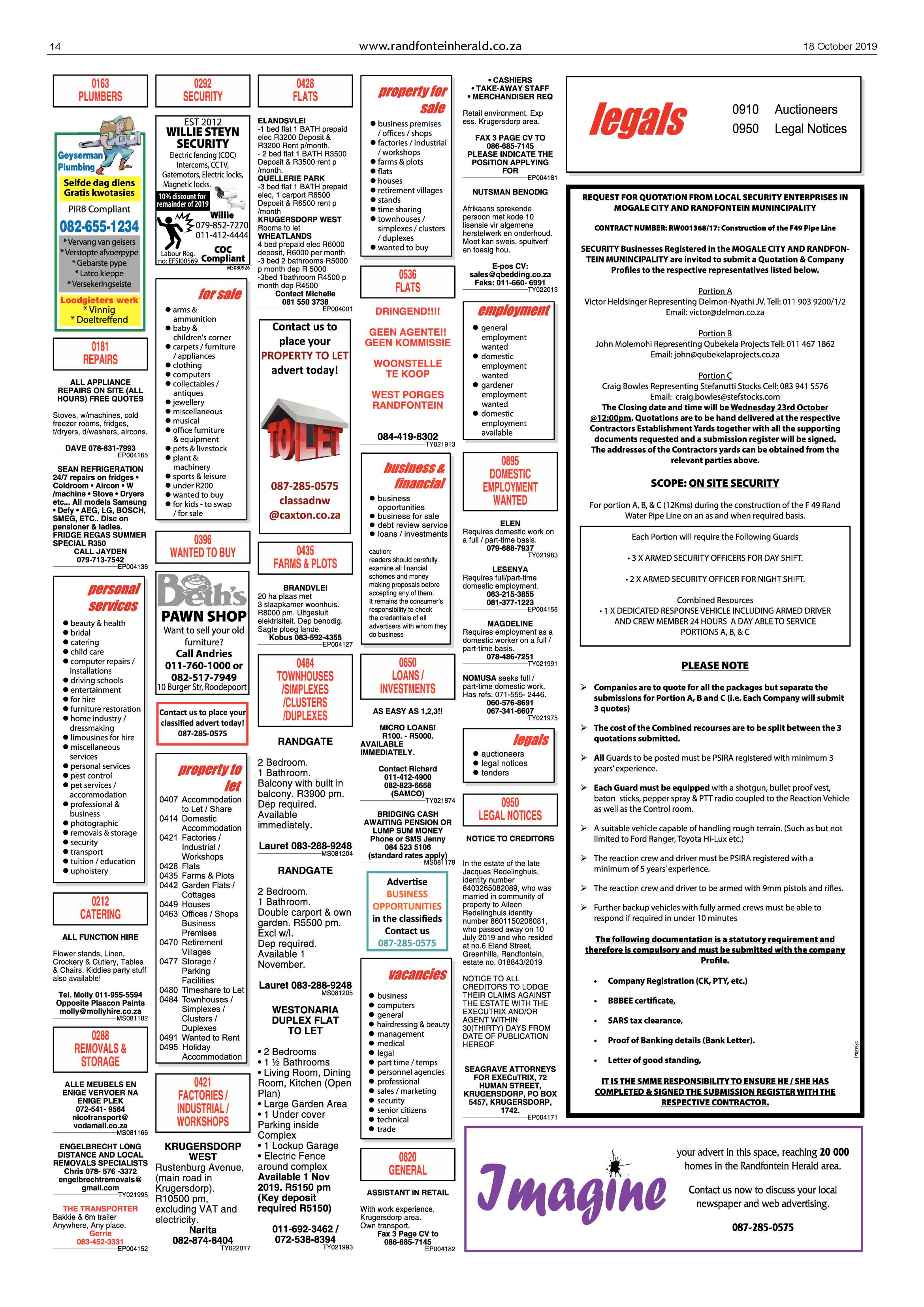 Randfontein Herald 18 October 2019 page 14