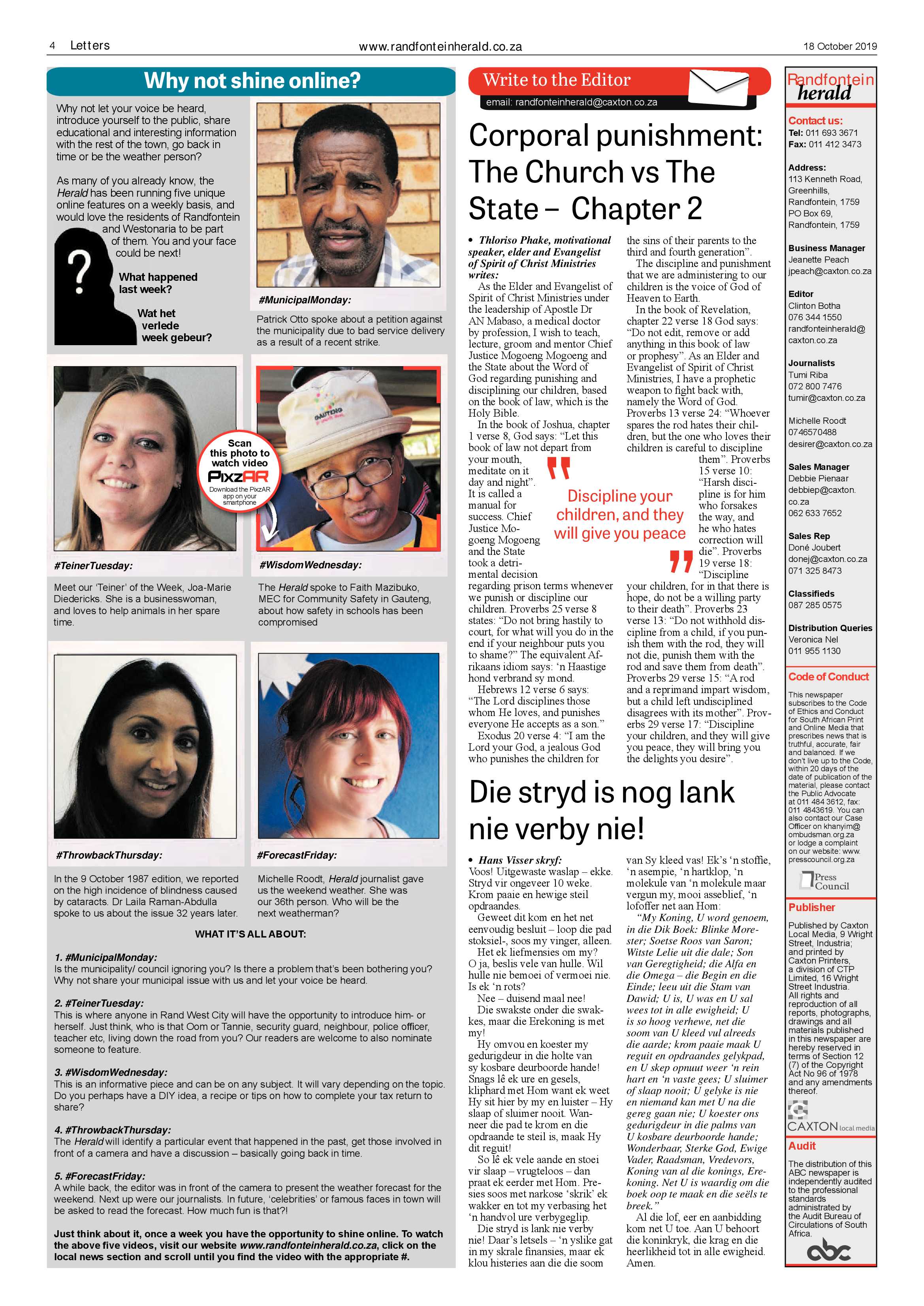 Randfontein Herald 18 October 2019 page 4