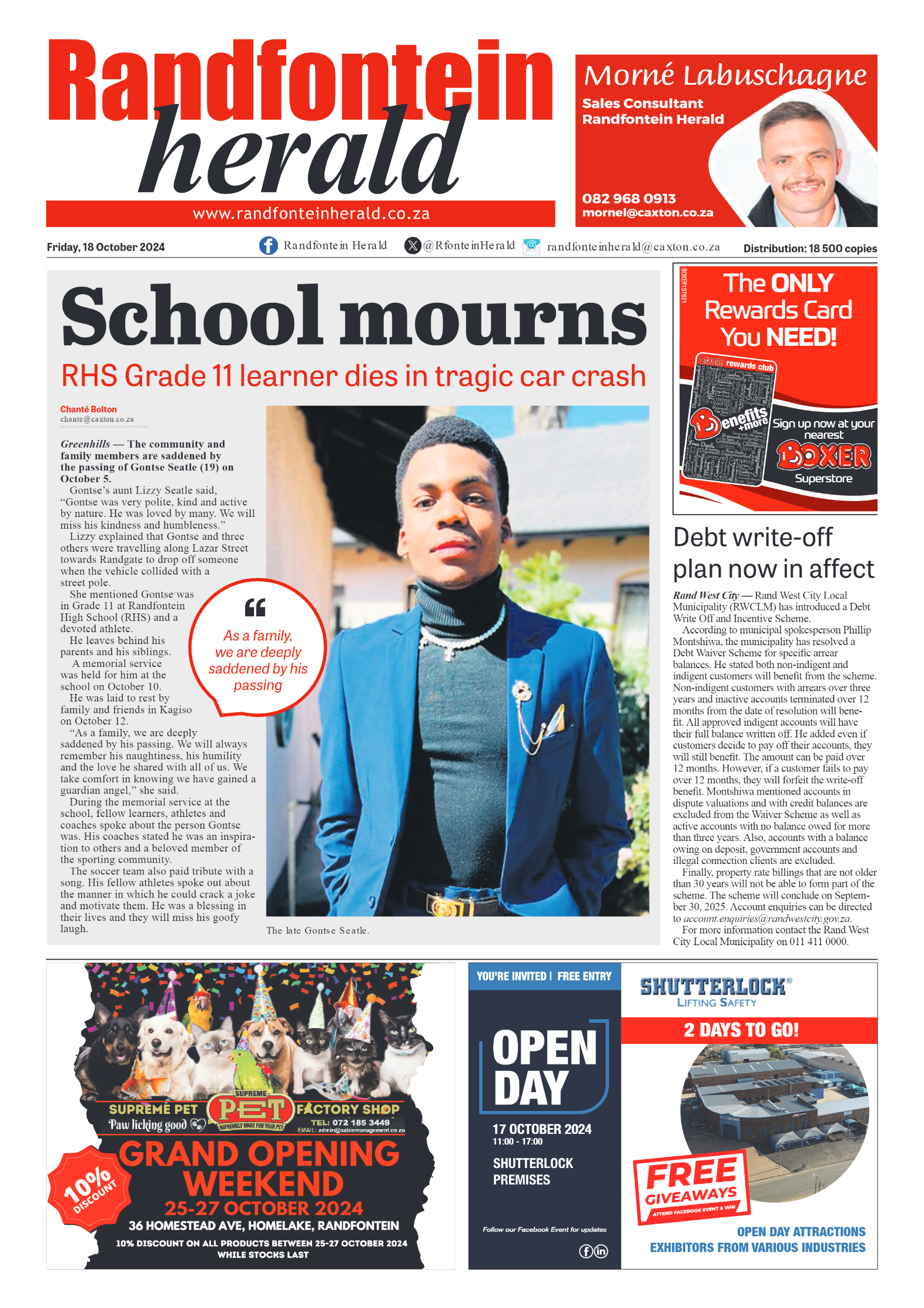 Randfontein Herald 18 October 2024 page 1