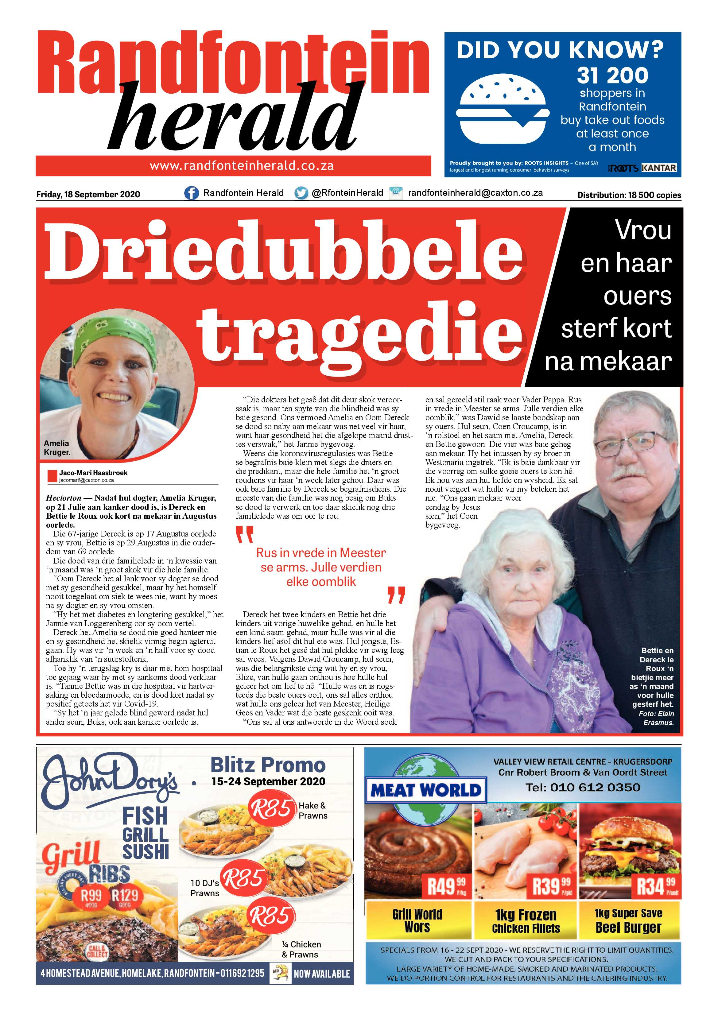 Randfontein Herald 18 September 2020 page 1