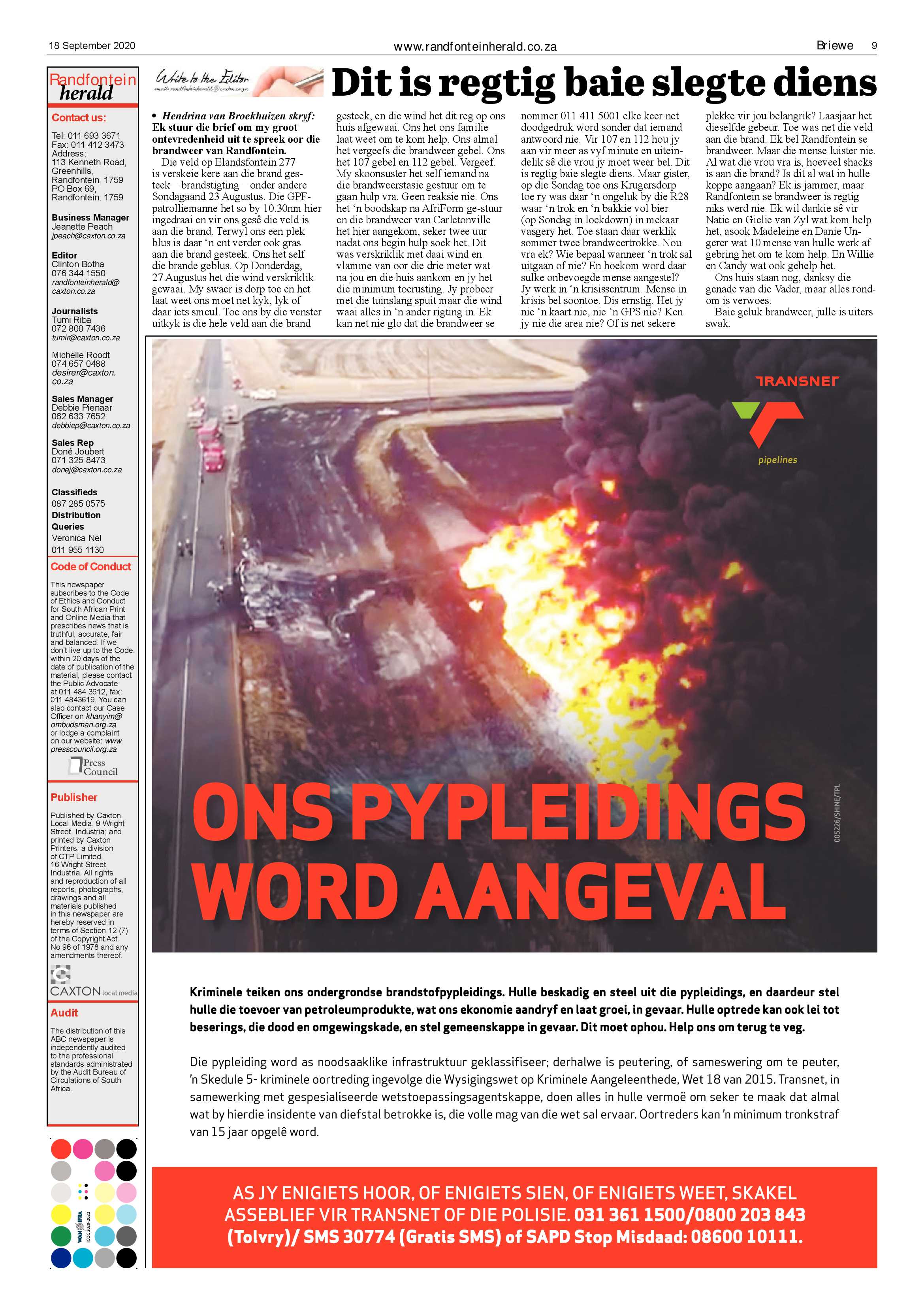 Randfontein Herald 18 September 2020 page 9