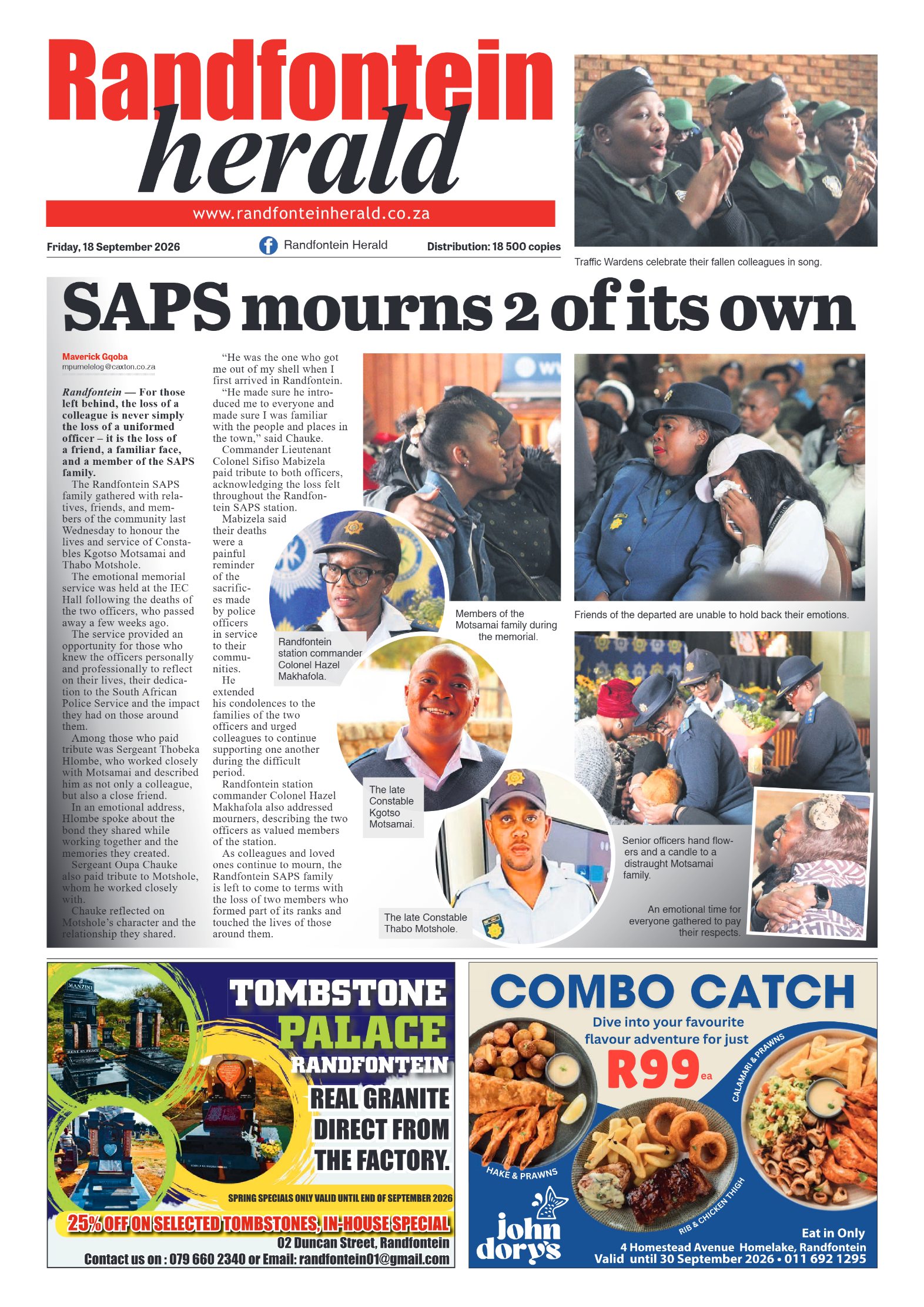 Randfontein Herald 18 September 2026 page 1