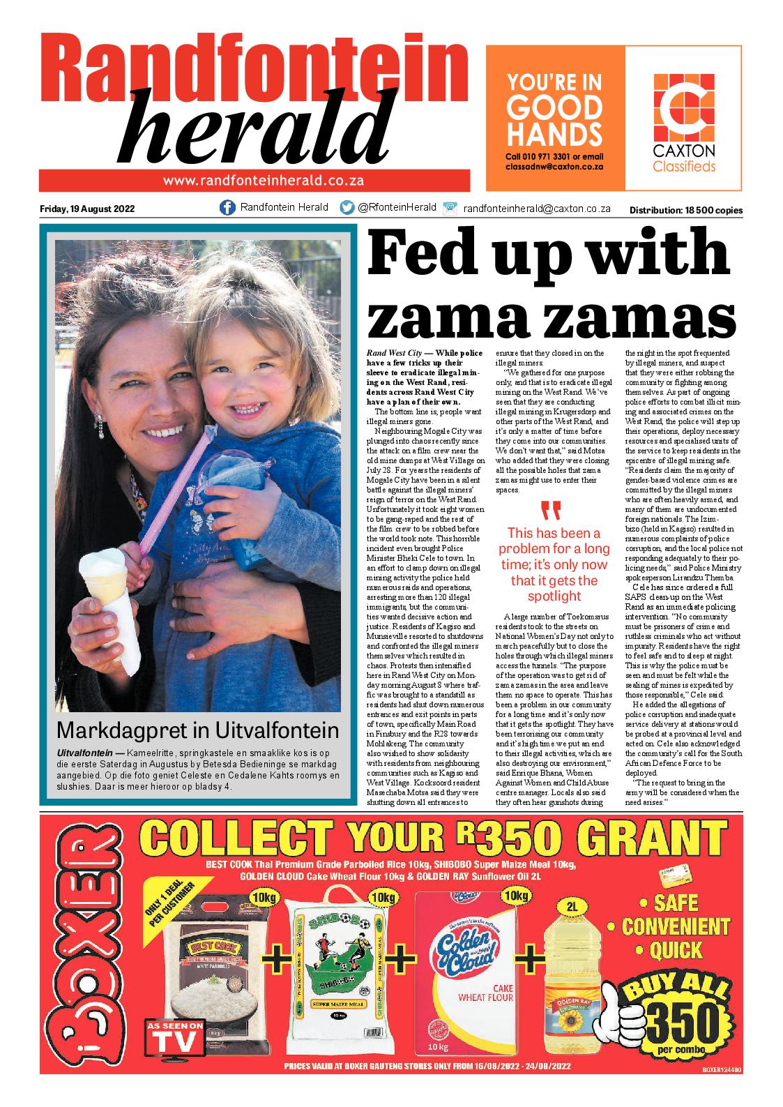 Randfontein Herald 19 August 2022 page 1