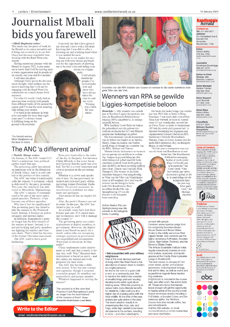 Randfontein Herald 19 January 2024 page 4