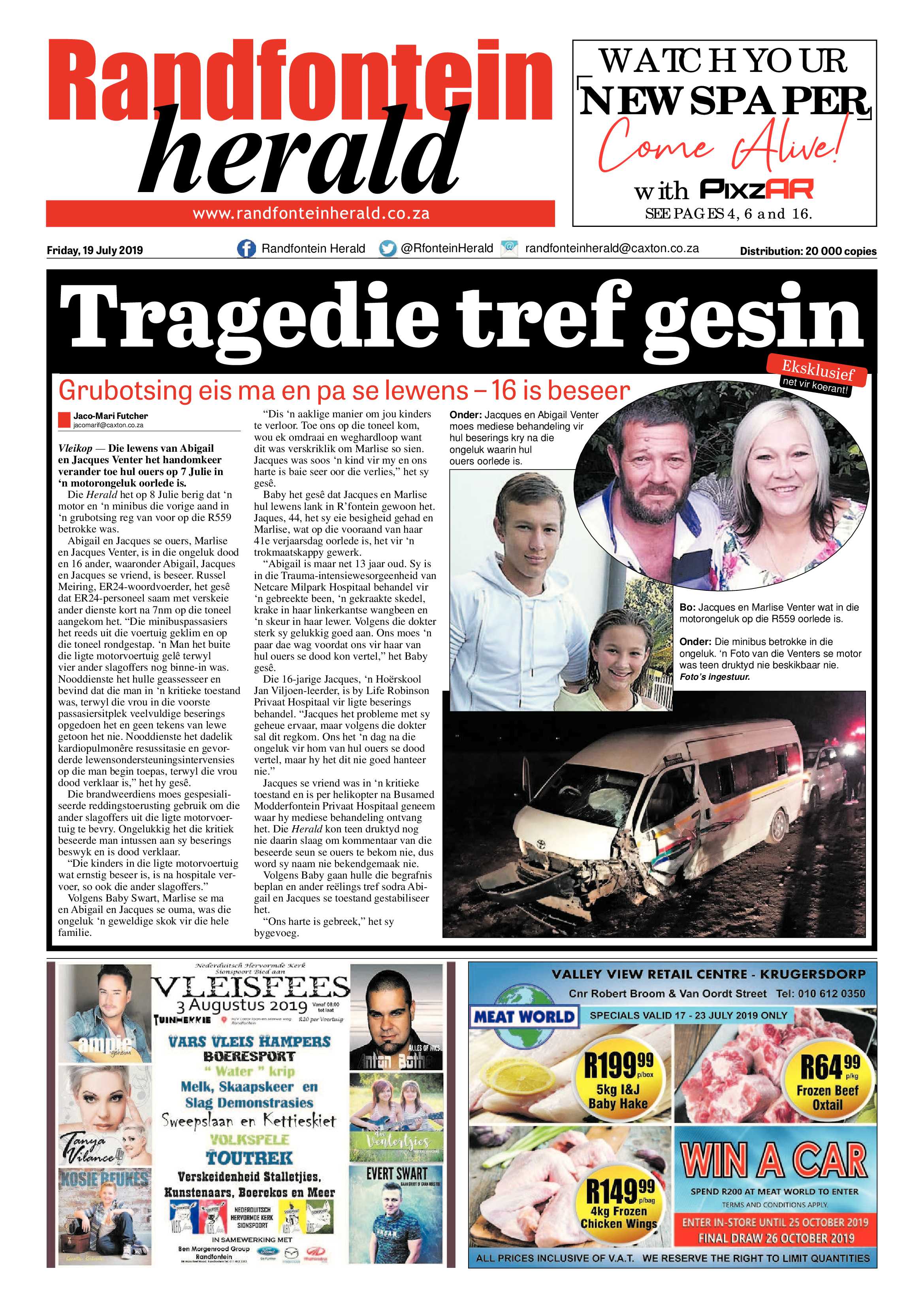 Randfontein Herald 19 July 2019 page 1