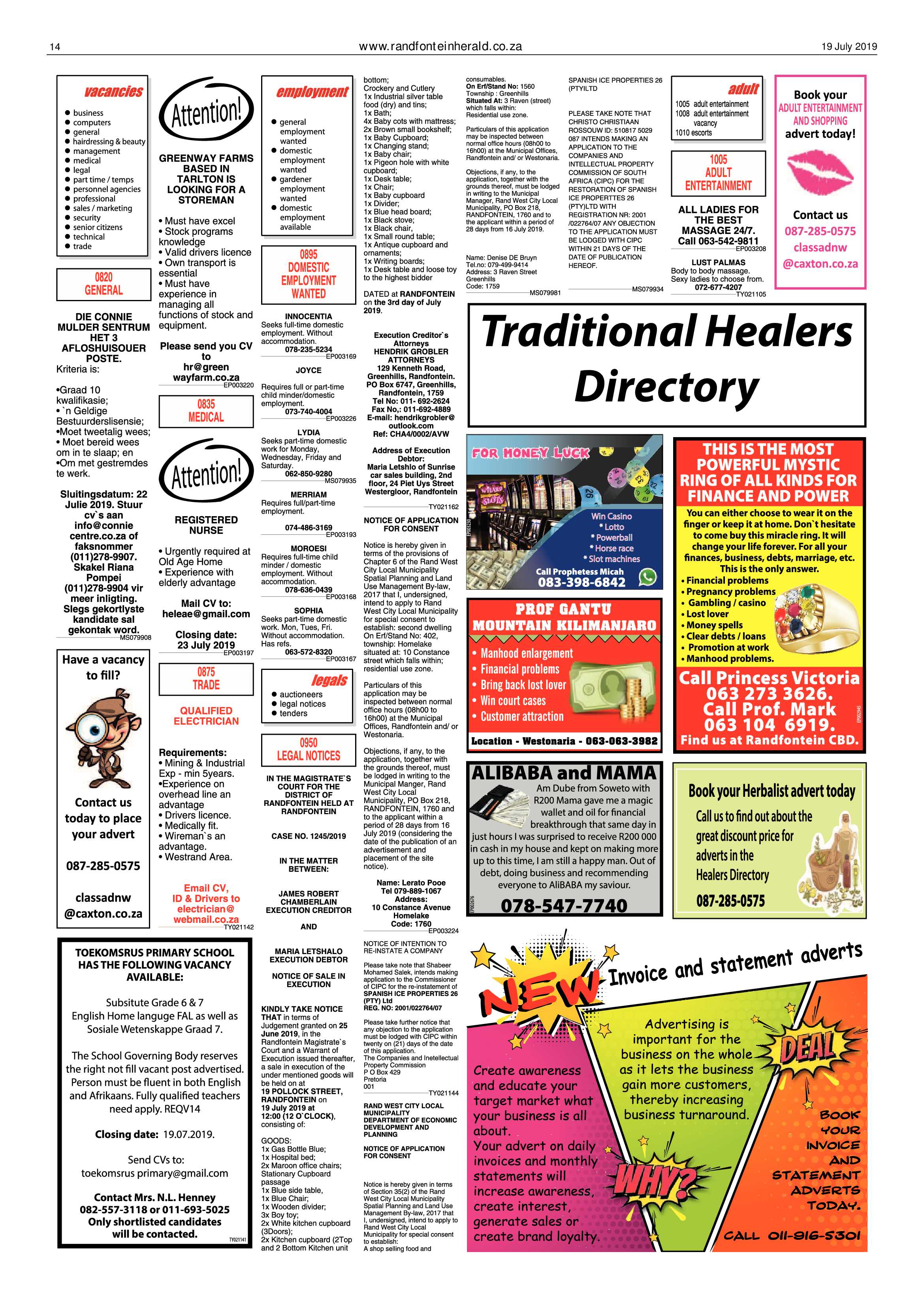 Randfontein Herald 19 July 2019 page 14