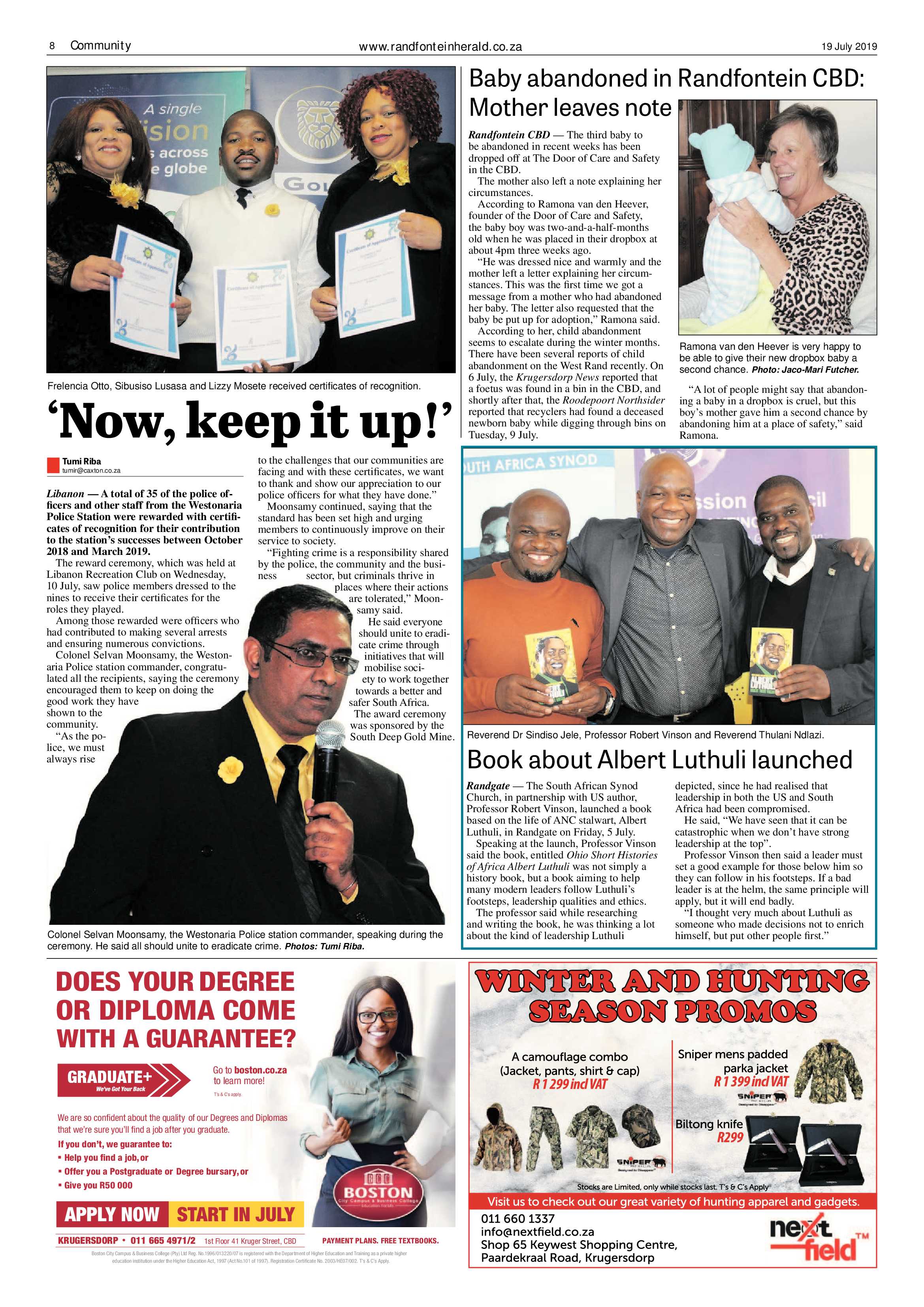 Randfontein Herald 19 July 2019 page 8
