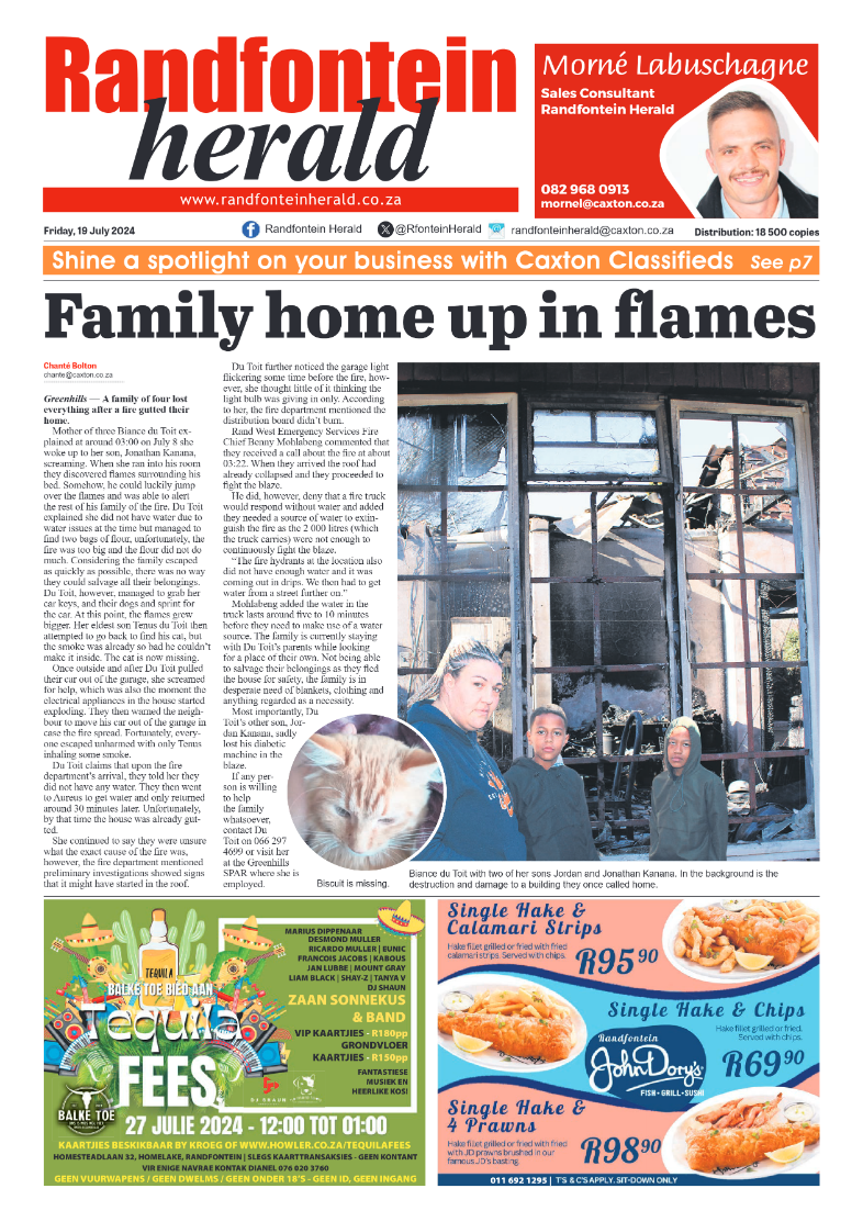 Randfontein Herald 19 July 2024 page 1