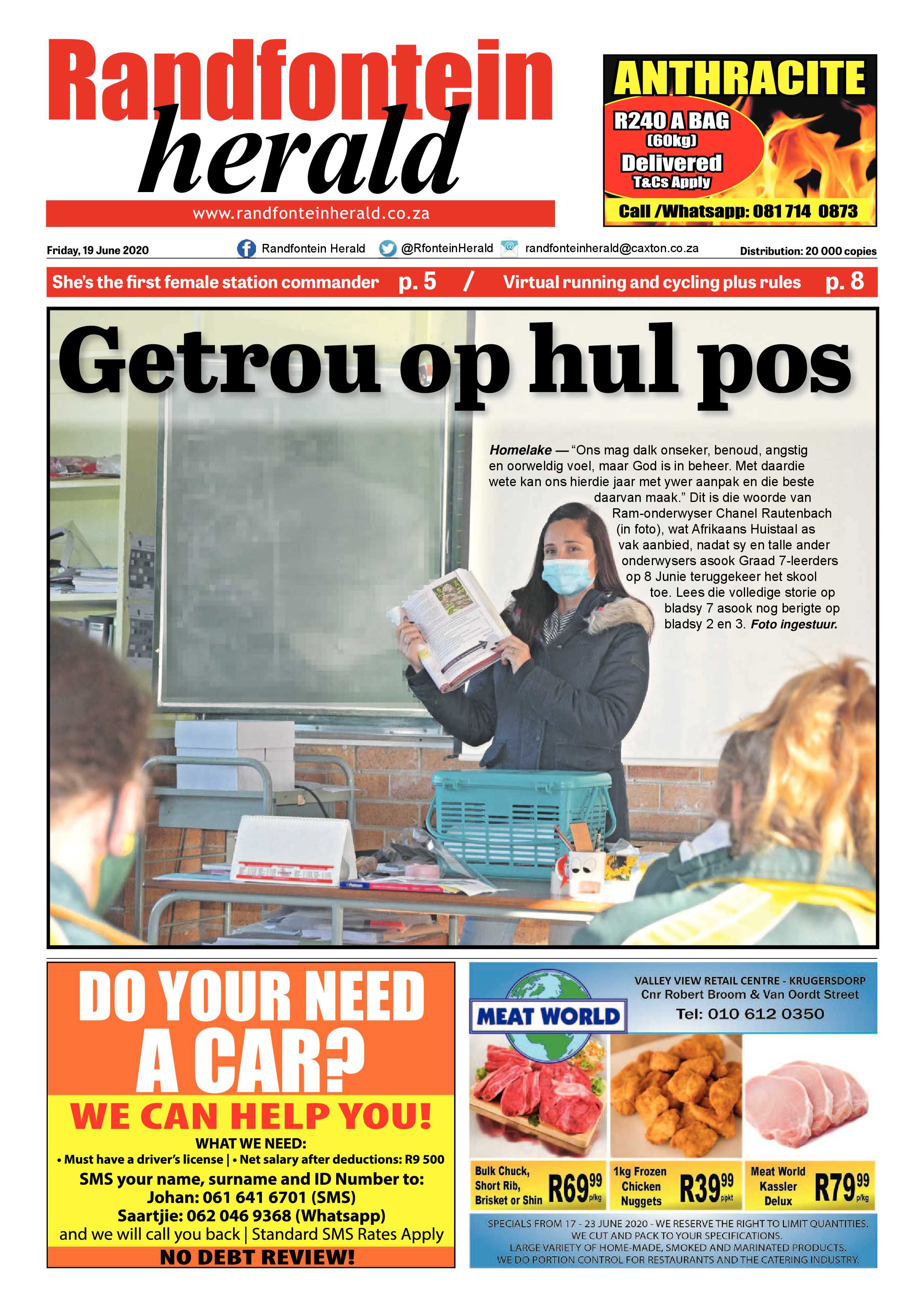 Randfontein Herald 19 June 2020 page 1