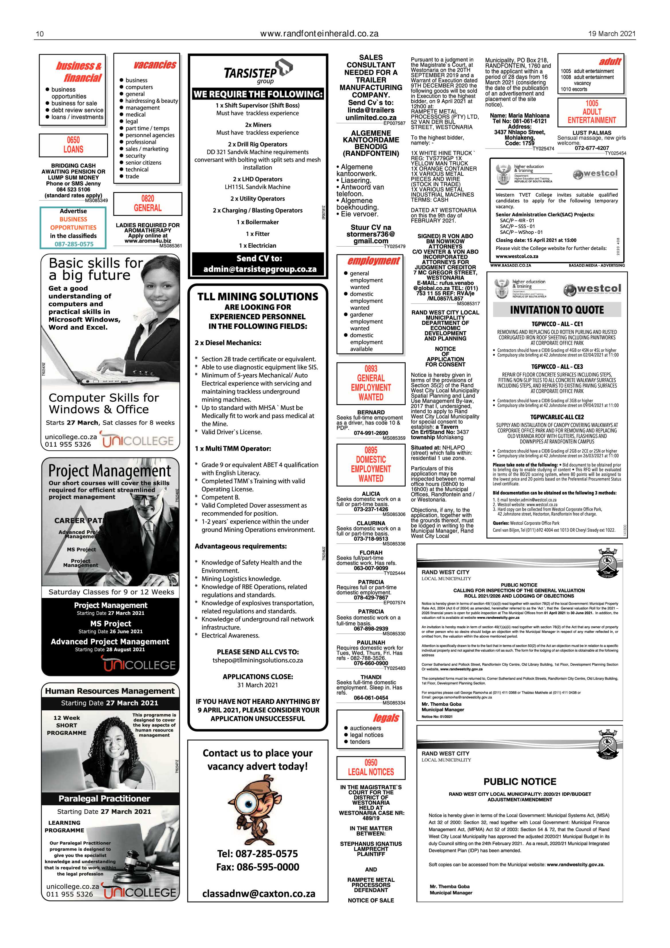 Randfontein Herald 19 March 2021 page 10