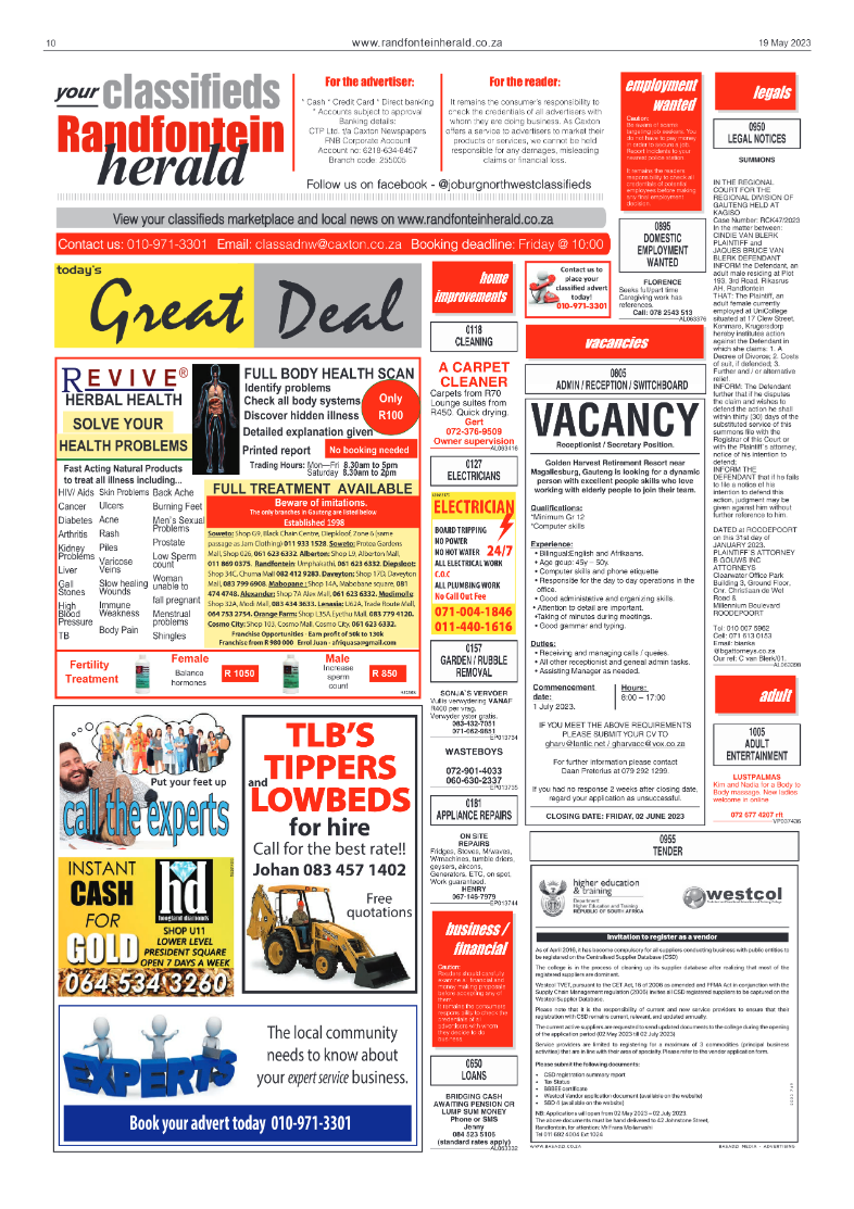 Randfontein Herald 19 May 2023 page 10