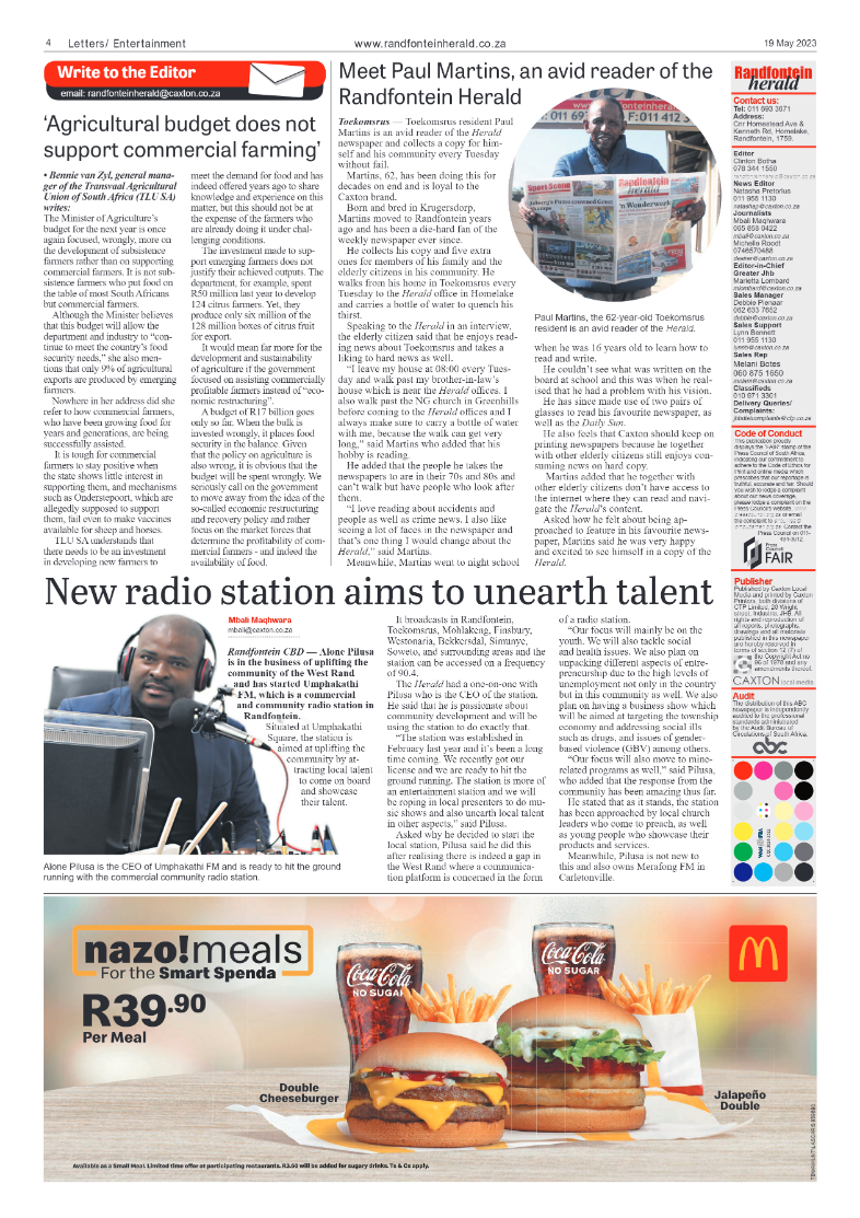 Randfontein Herald 19 May 2023 page 4