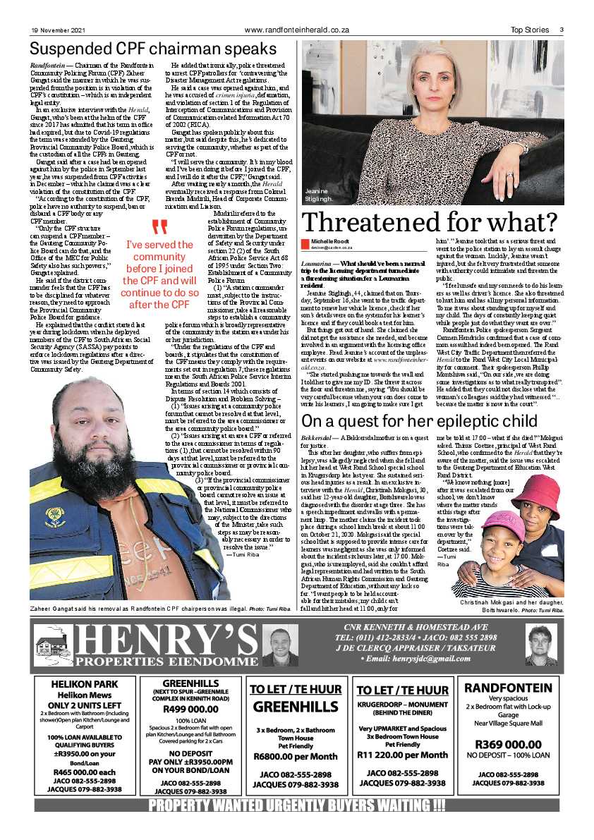 Randfontein Herald 19 November 2021 page 3