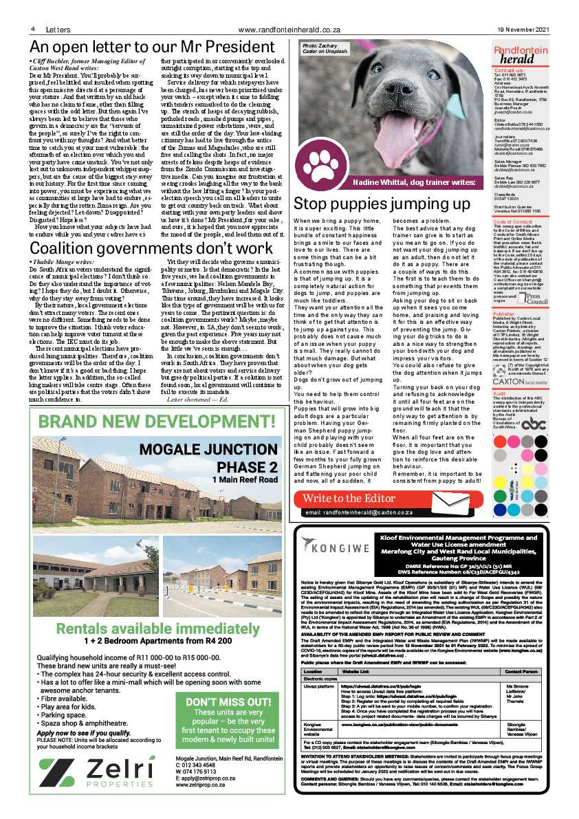 Randfontein Herald 19 November 2021 page 4