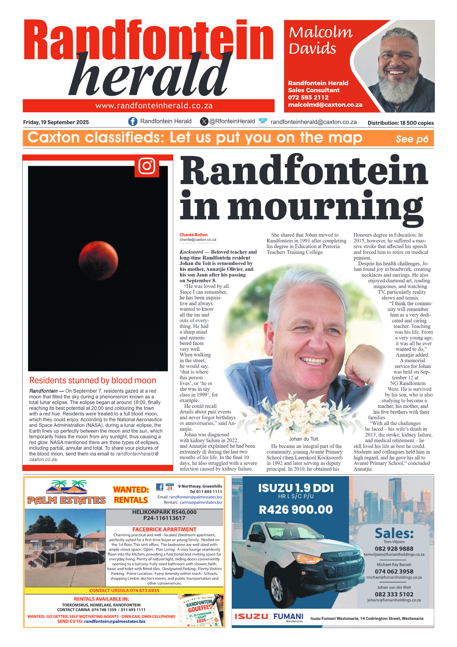 Randfontein Herald 19 September 2025 page 1