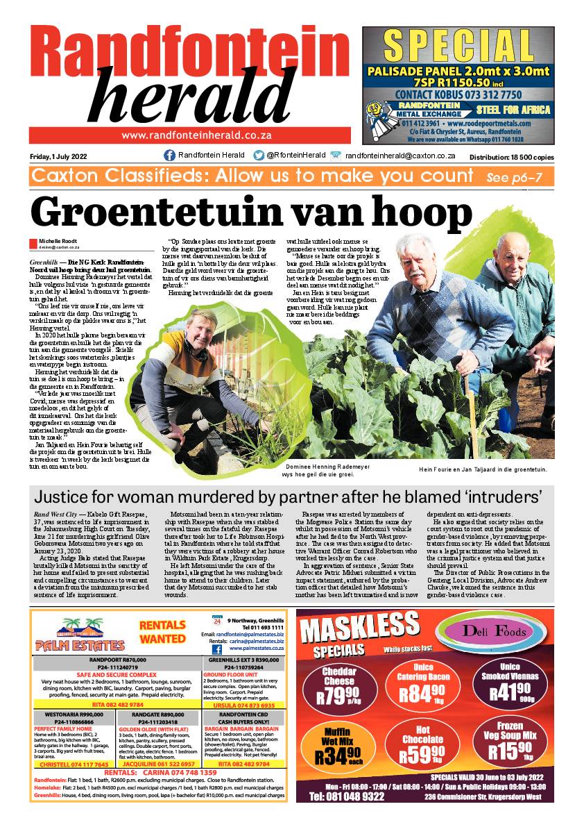 Randfontein Herald 1 July 2022 page 1