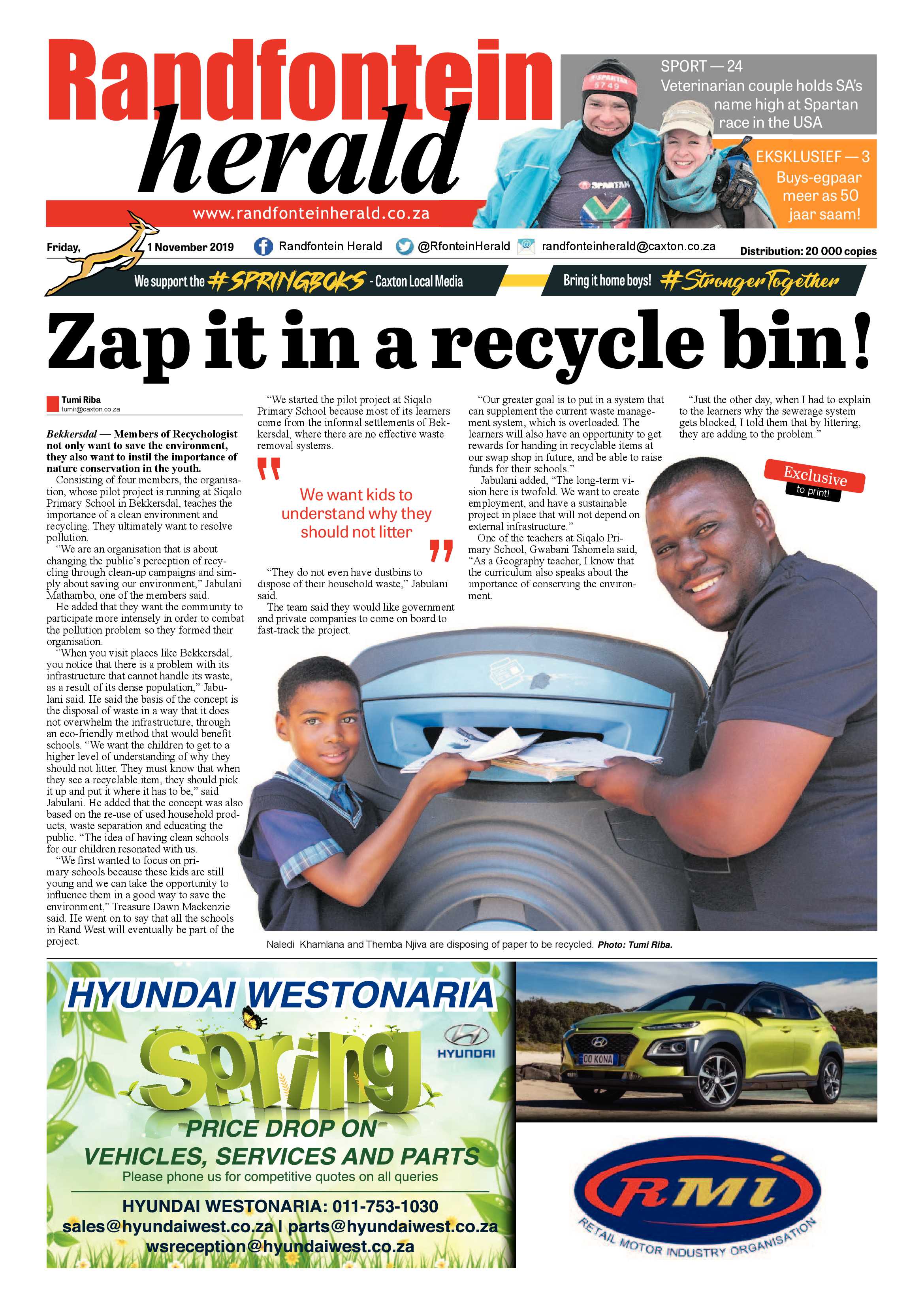 Randfontein Herald 1 November 2019 page 1