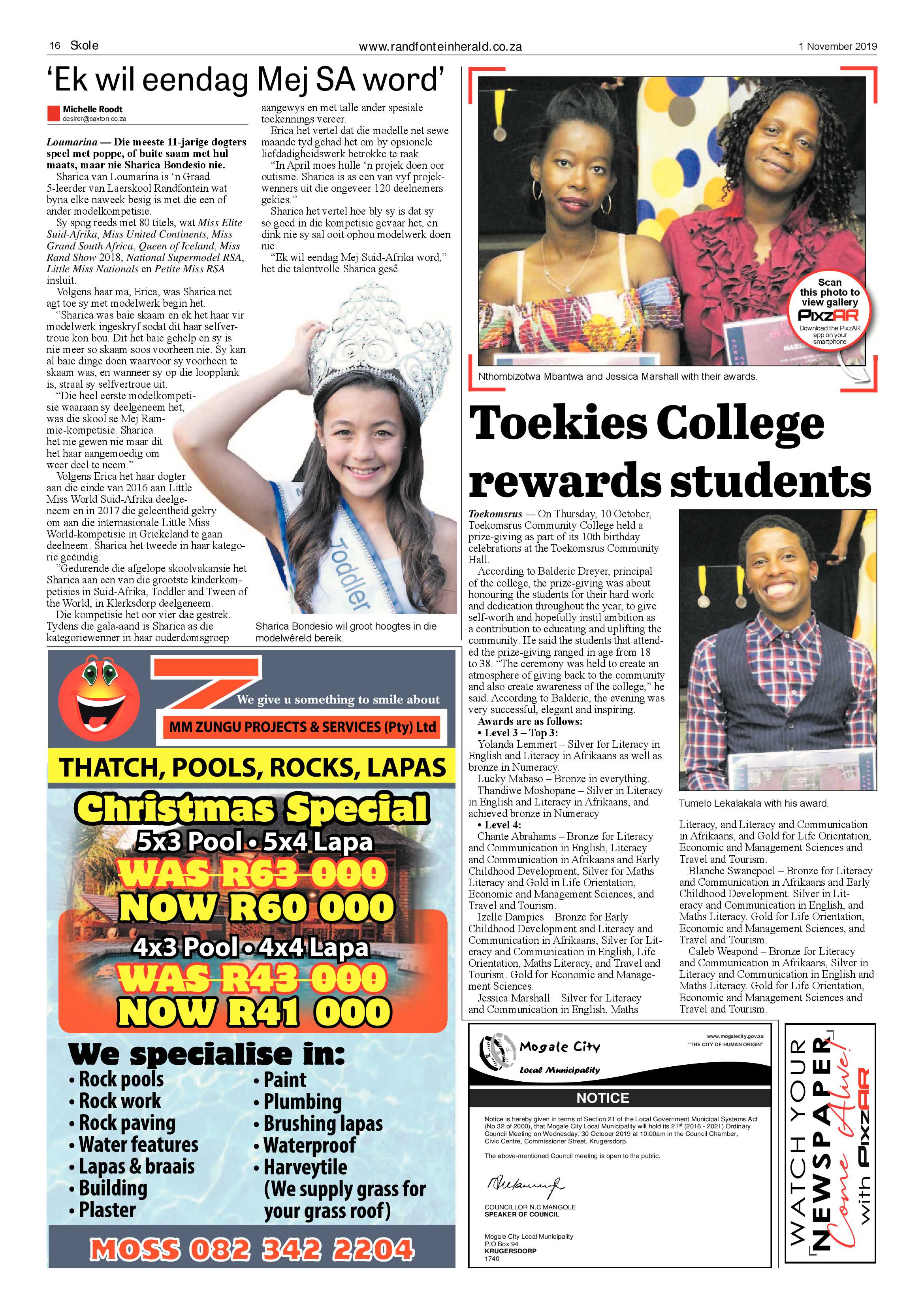 Randfontein Herald 1 November 2019 page 16