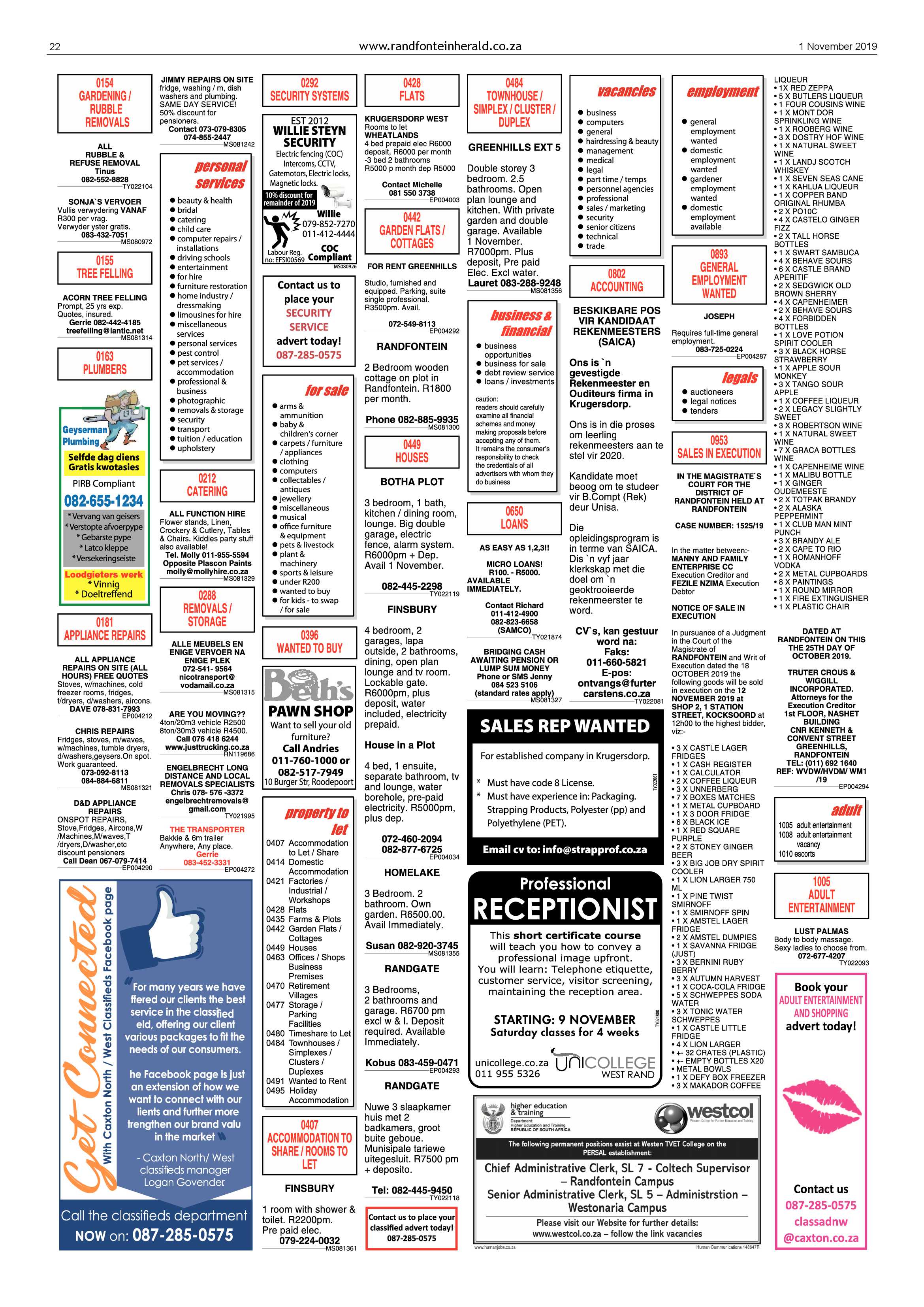 Randfontein Herald 1 November 2019 page 22