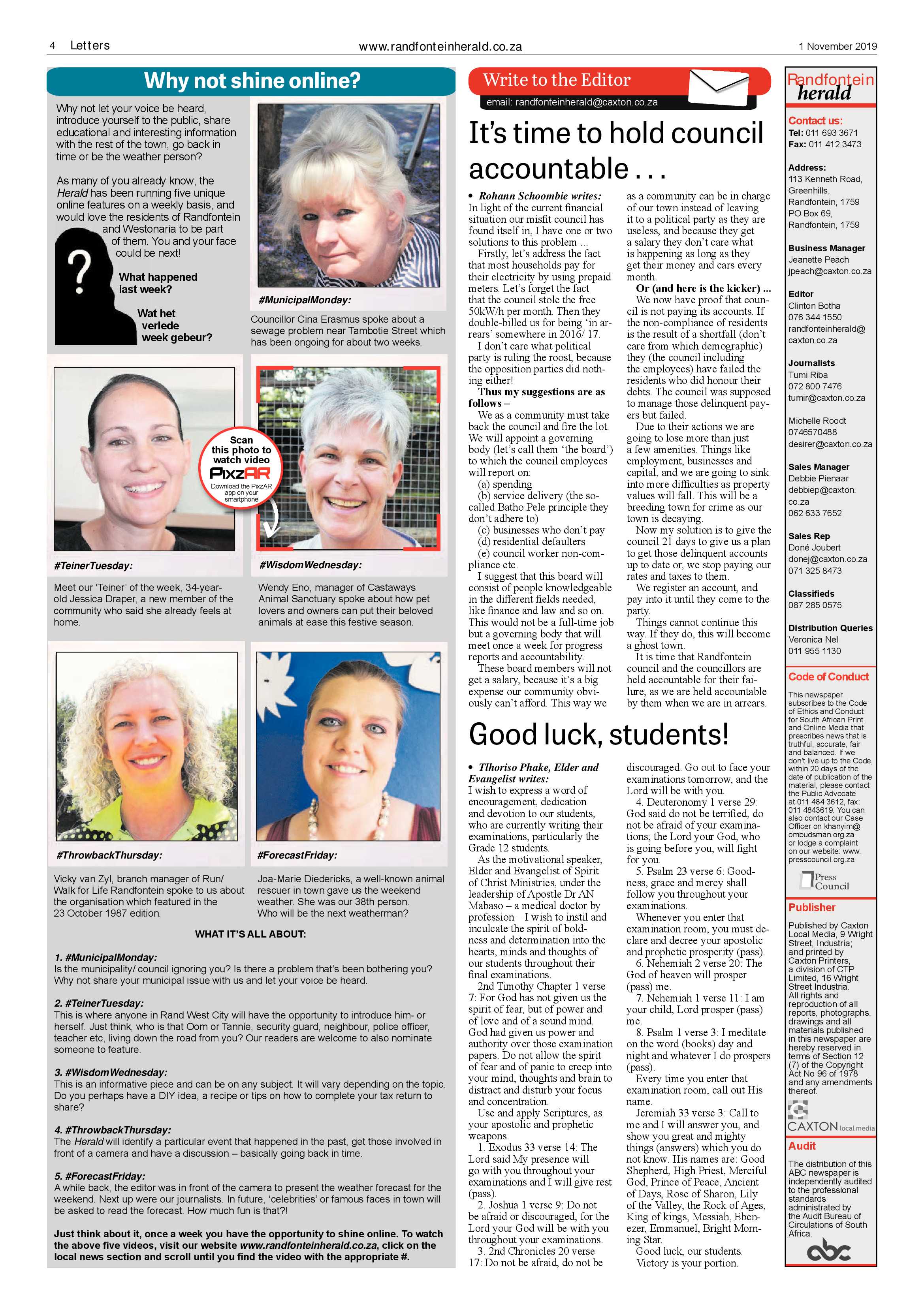 Randfontein Herald 1 November 2019 page 4