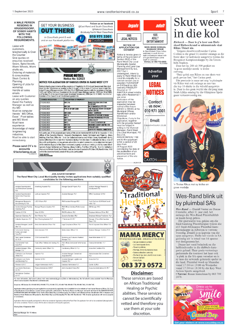 Randfontein Herald 1 September 2023 page 7