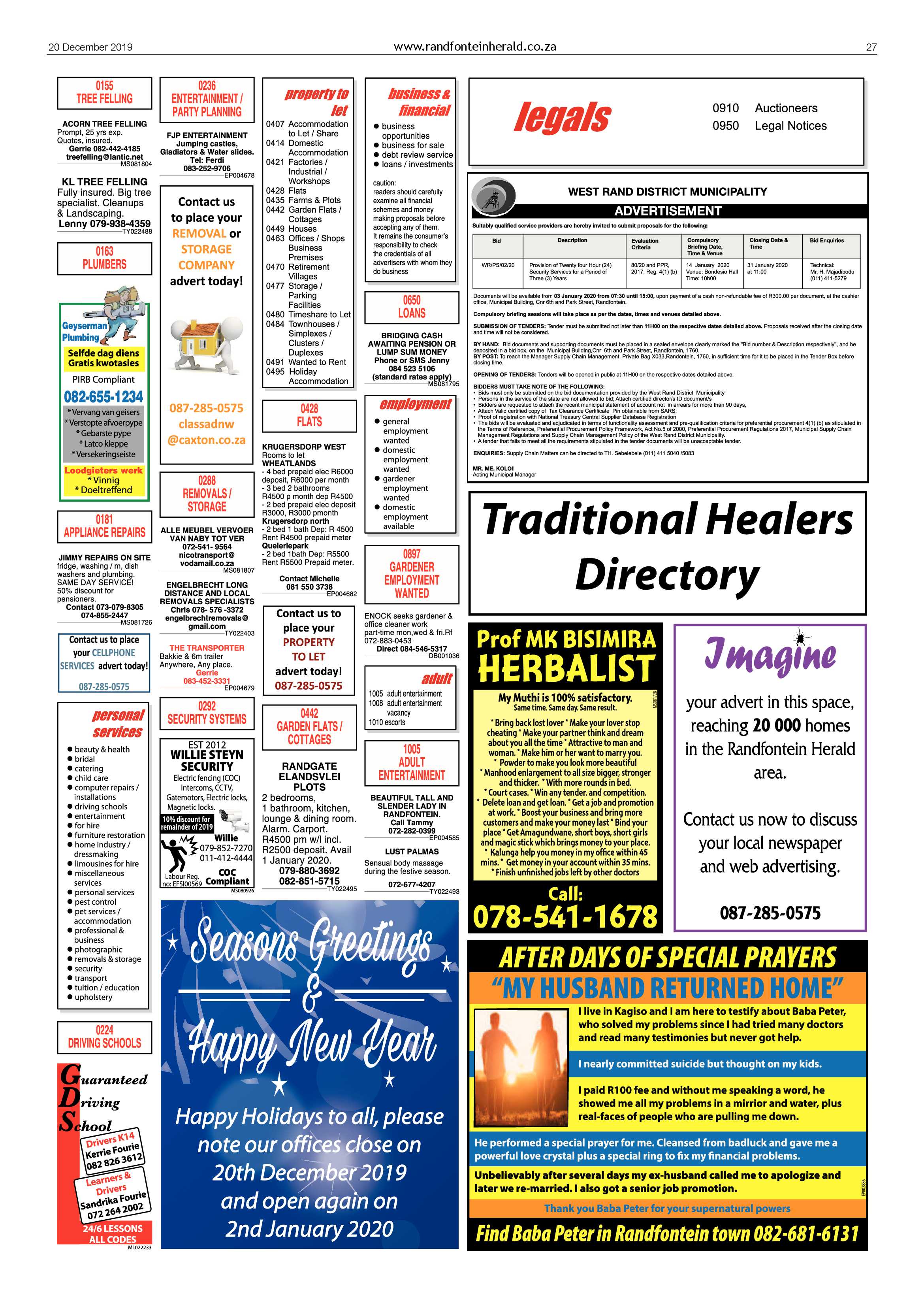 Randfontein Herald 20 December 2019 page 27