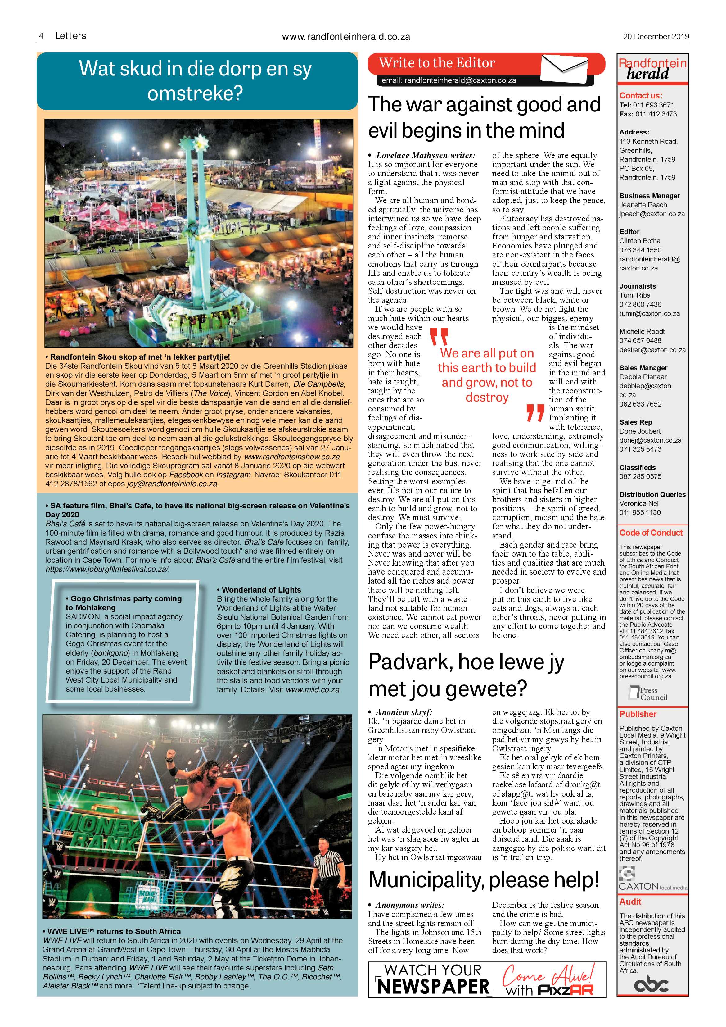 Randfontein Herald 20 December 2019 page 4
