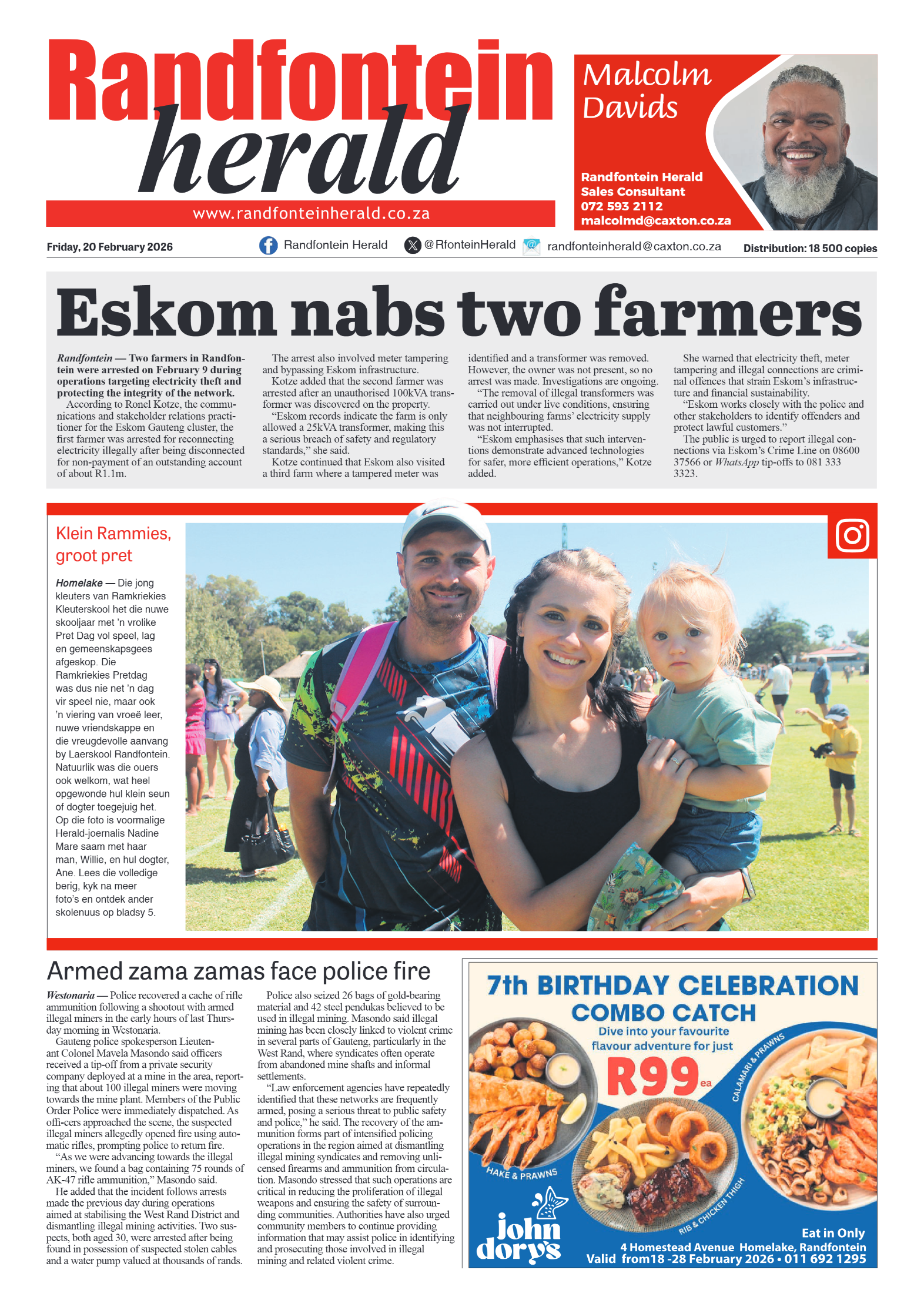 Randfontein Herald 20 February 2026 page 1