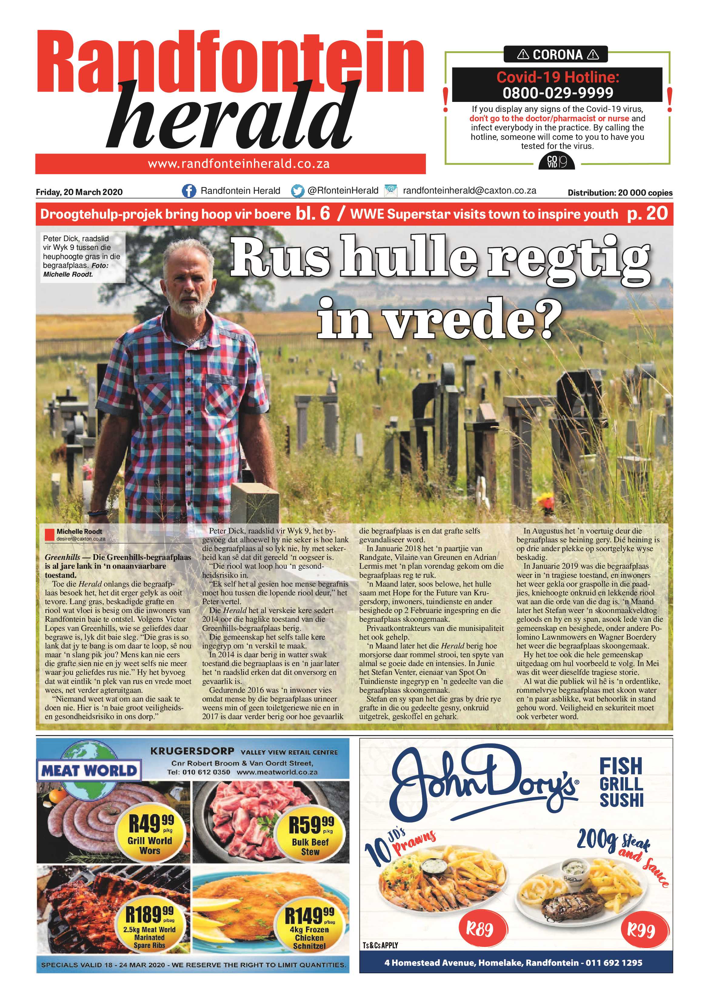 Randfontein Herald 20 March 2020 page 1