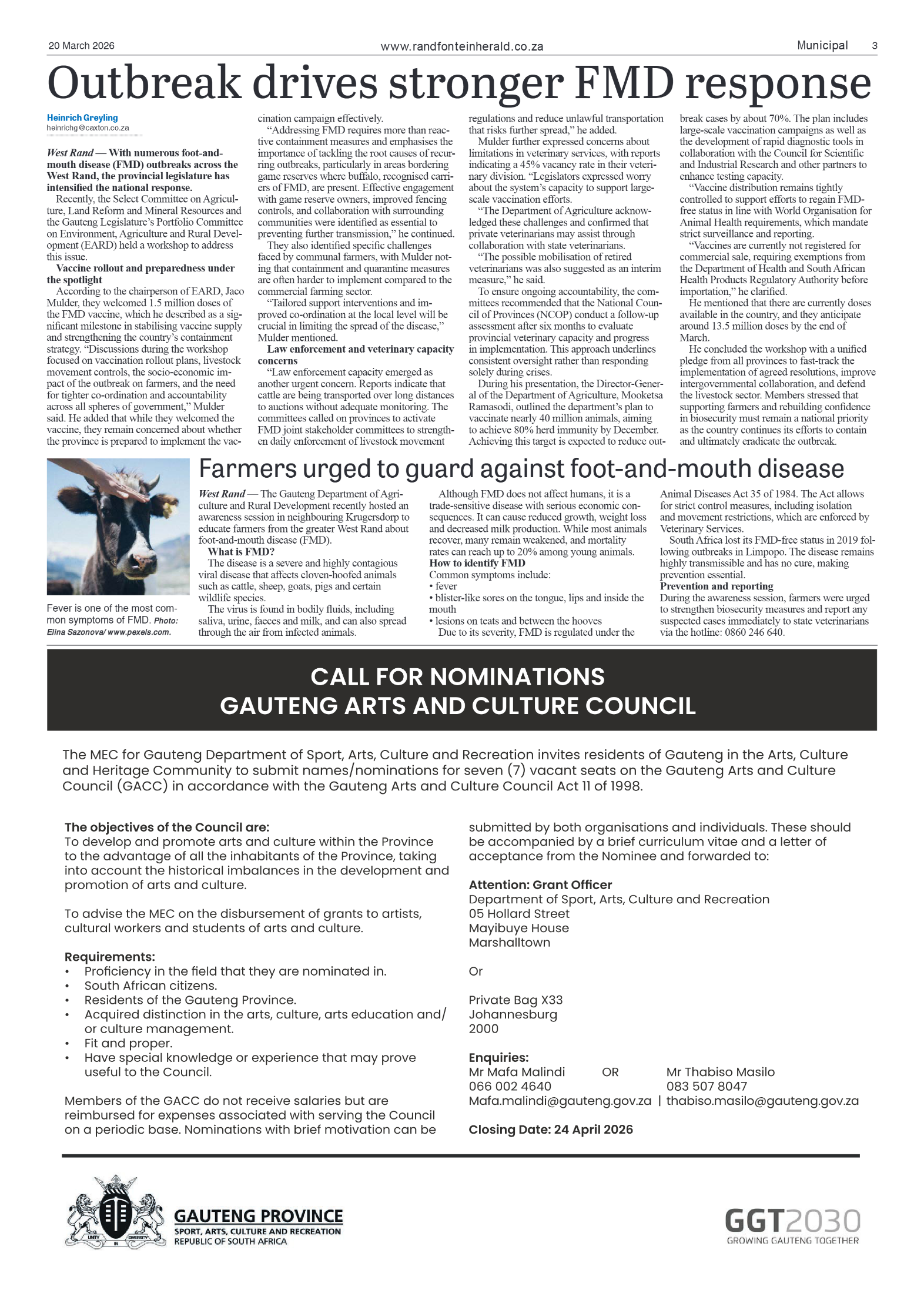 Randfontein Herald 20 March 2026 page 3