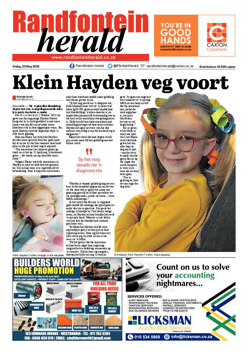 Randfontein Herald 20 May 2022 page 1