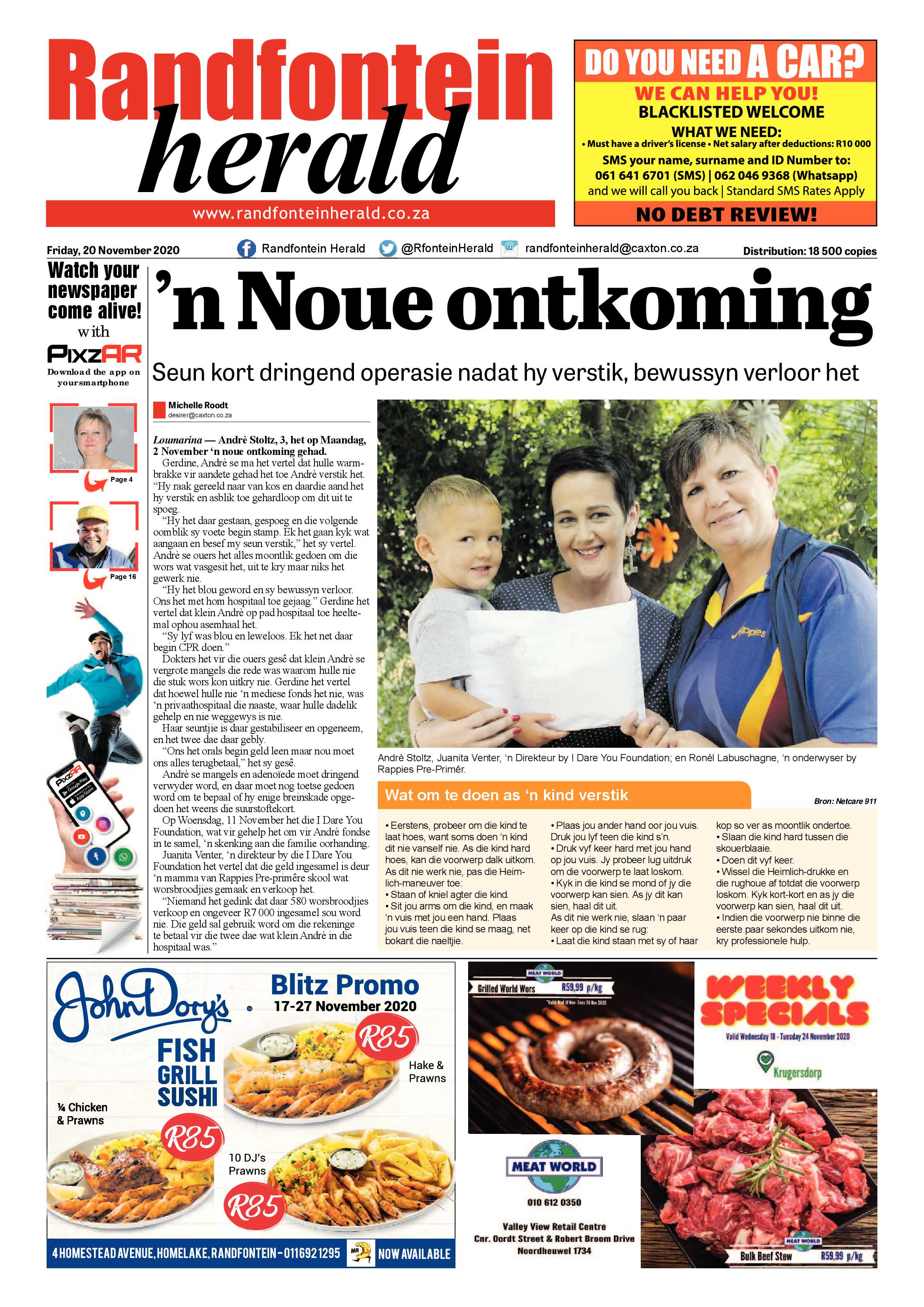 Randfontein Herald 20 November 2020 page 1