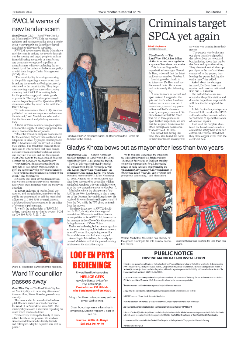 Randfontein Herald 20 October 2023 page 3