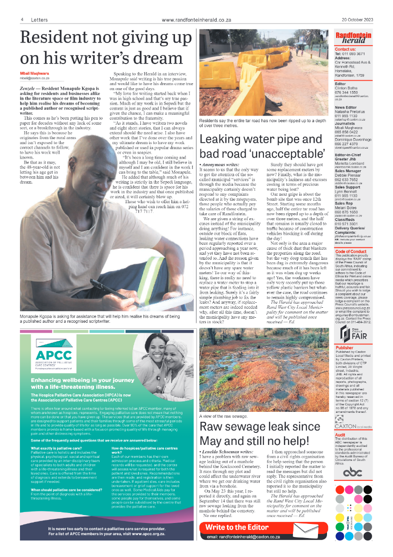 Randfontein Herald 20 October 2023 page 4
