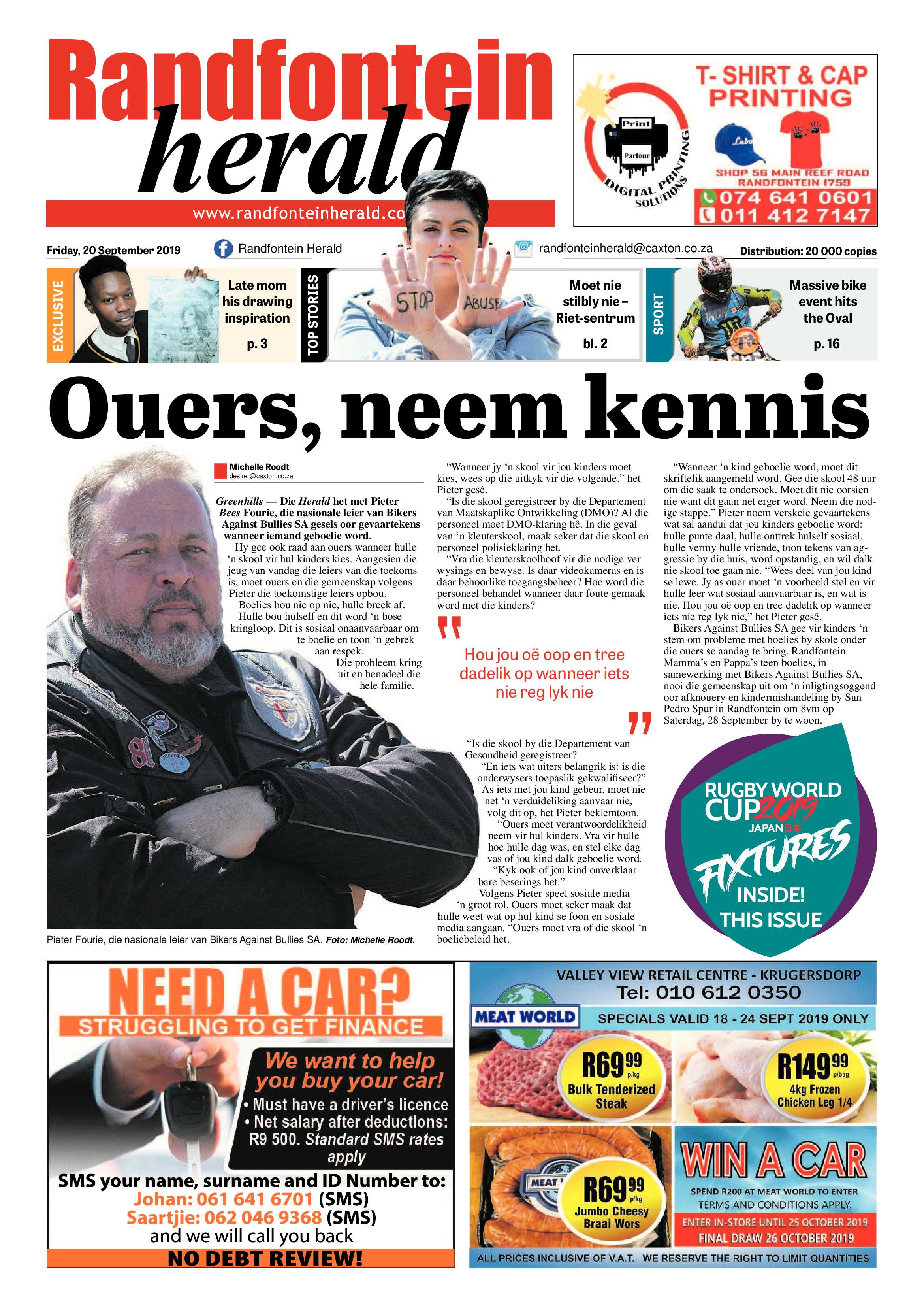 Randfontein Herald 20 September 2019 page 1