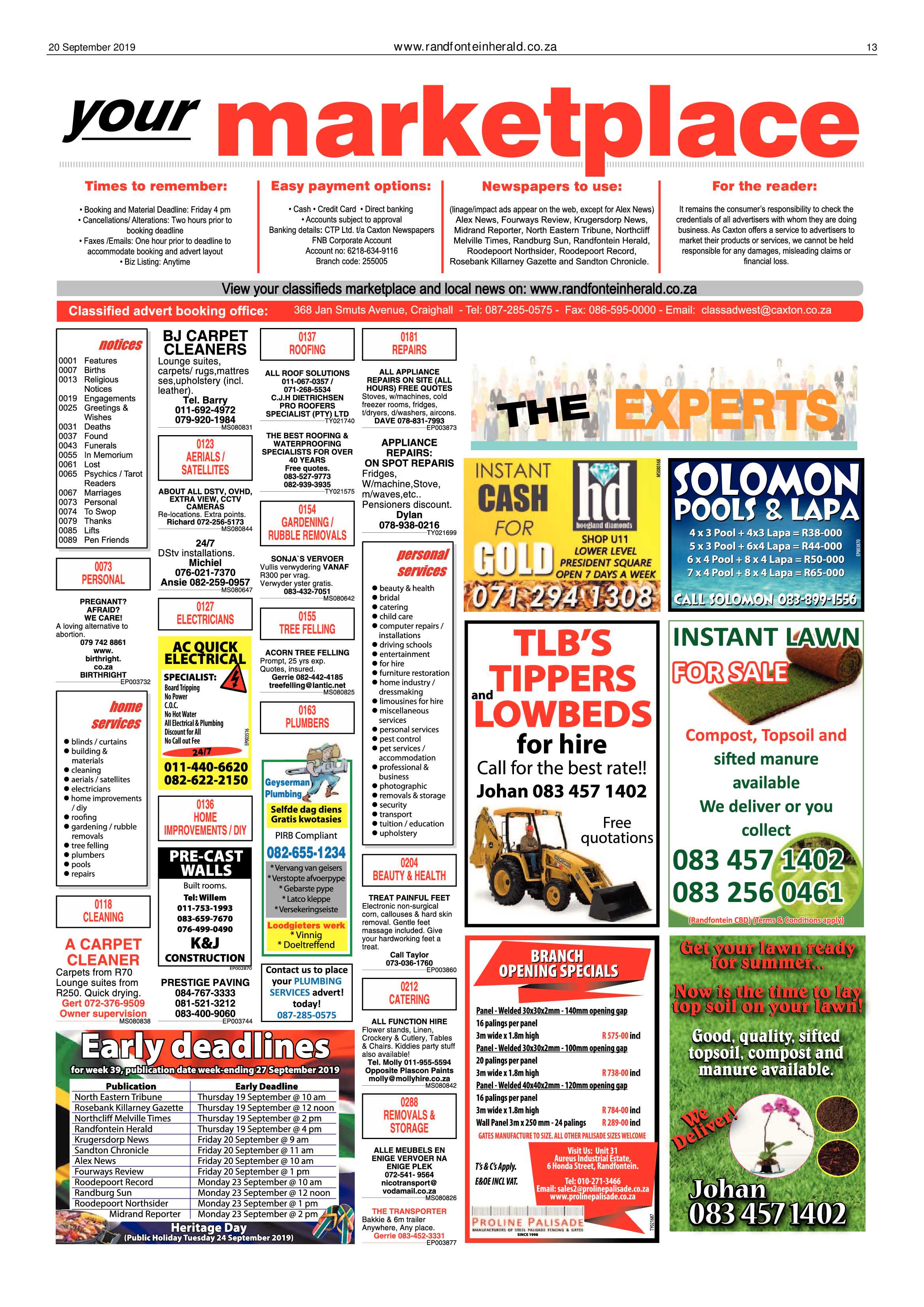 Randfontein Herald 20 September 2019 page 13
