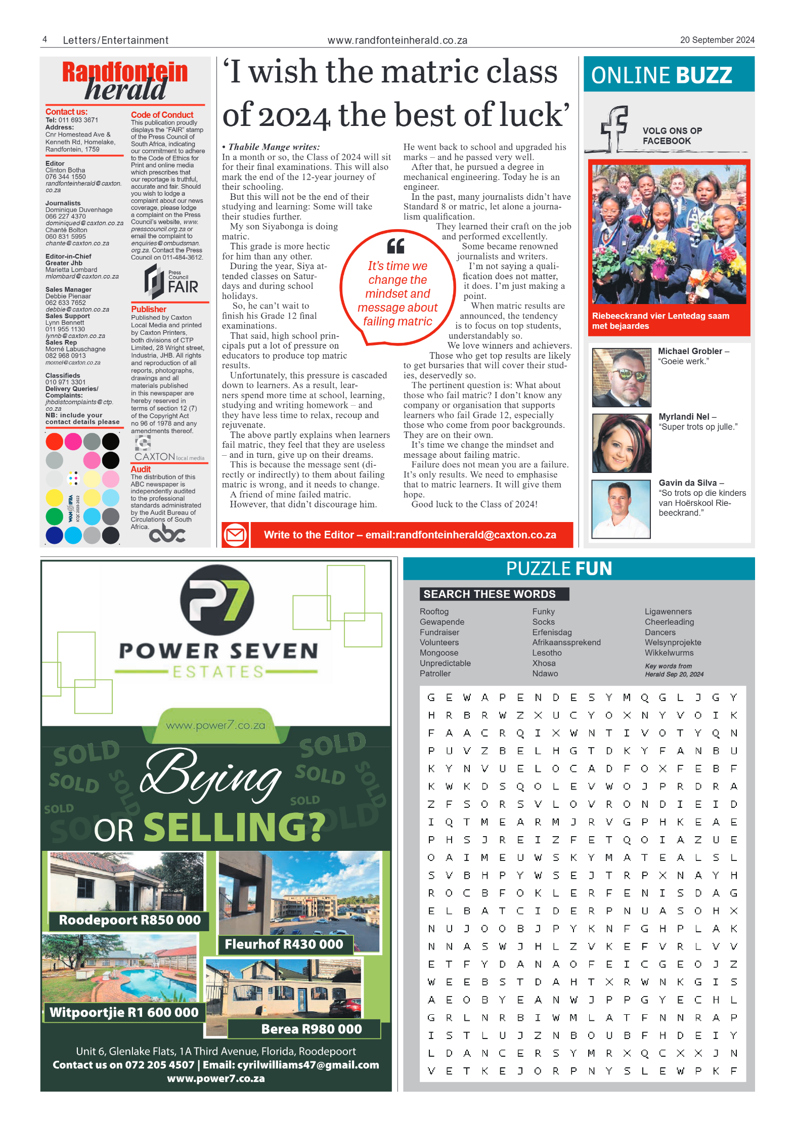 Randfontein Herald 20 September 2024 page 4