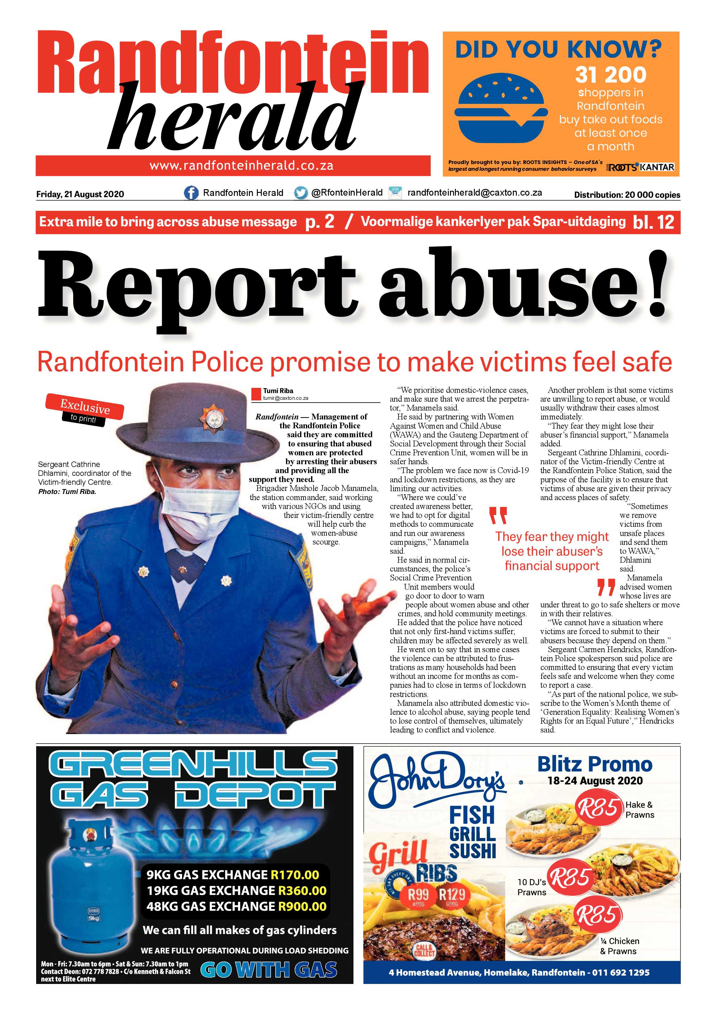 Randfontein Herald 21 Augusut 2020 page 1