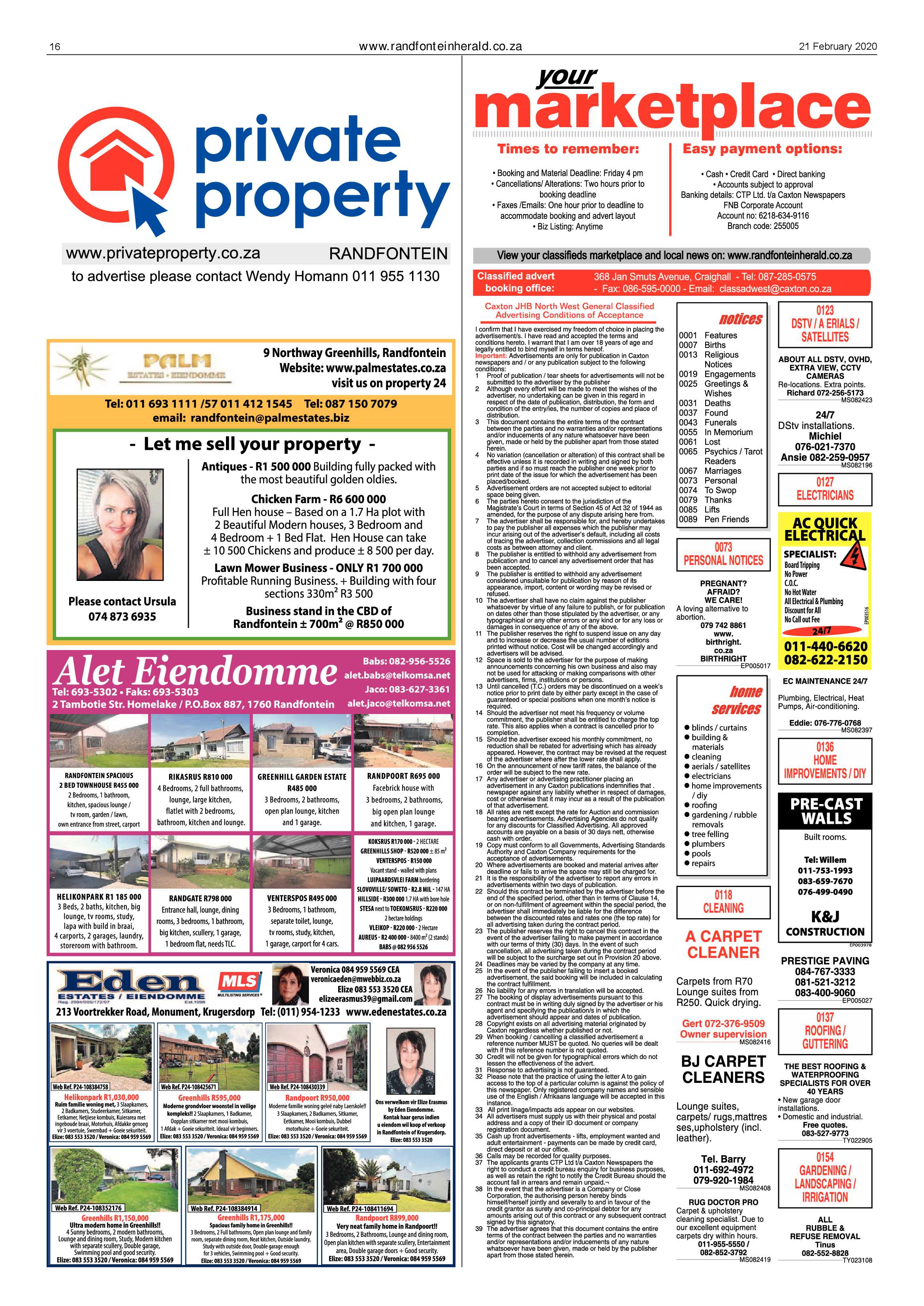 Randfontein Herald 21 February 2020 page 16